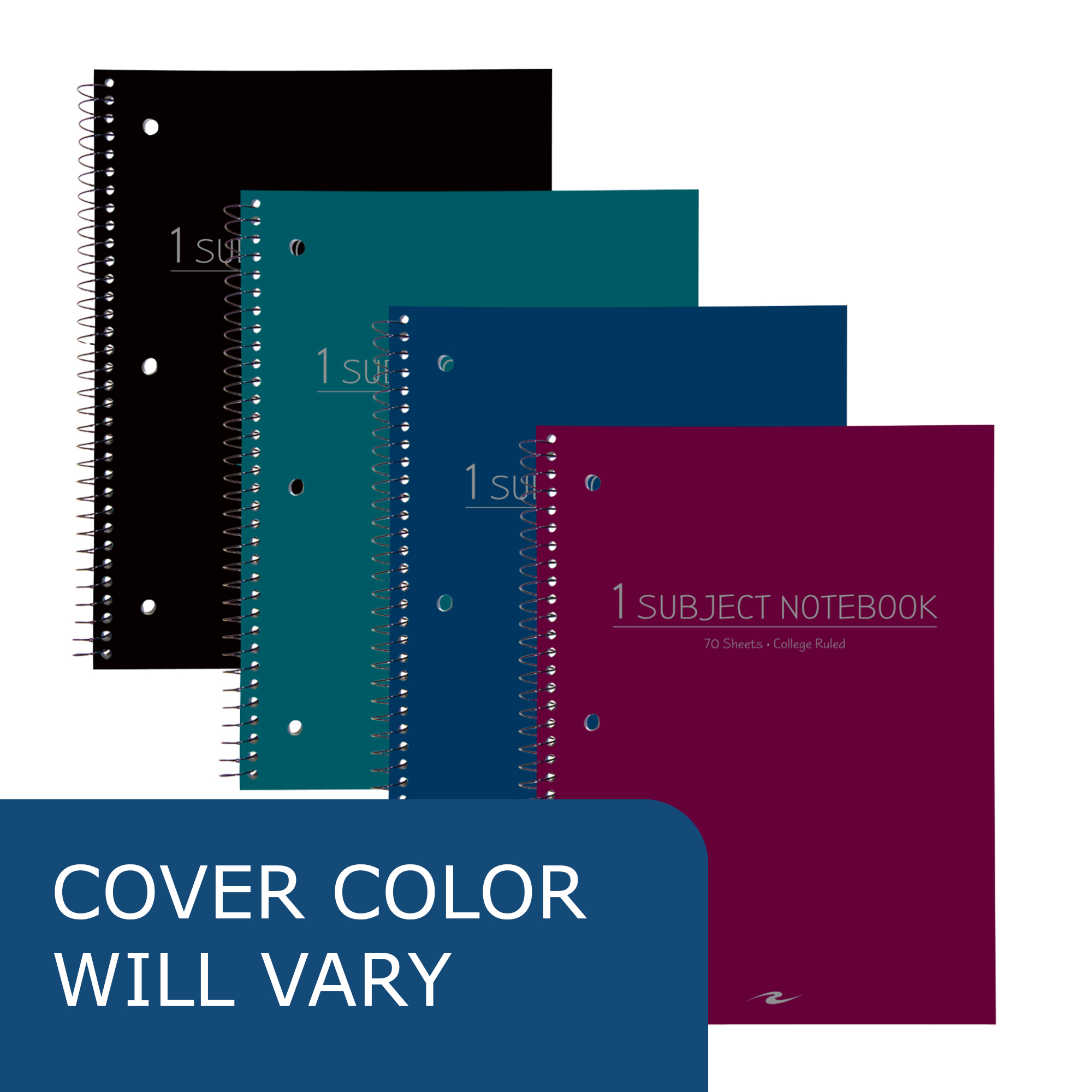 One Subject Wirebound Notebook, College Ruled, Assorted Poly Covers