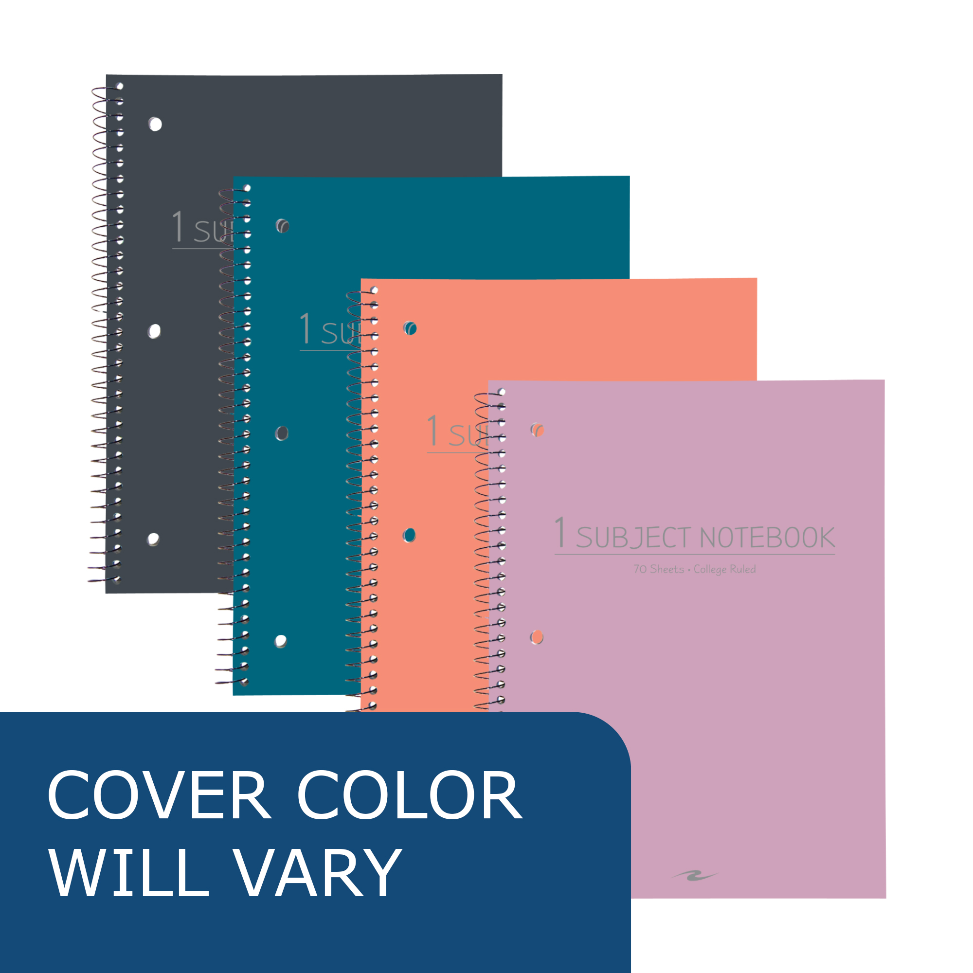 One Subject Wirebound Notebook, College Ruled, Assorted Fashion Poly Covers