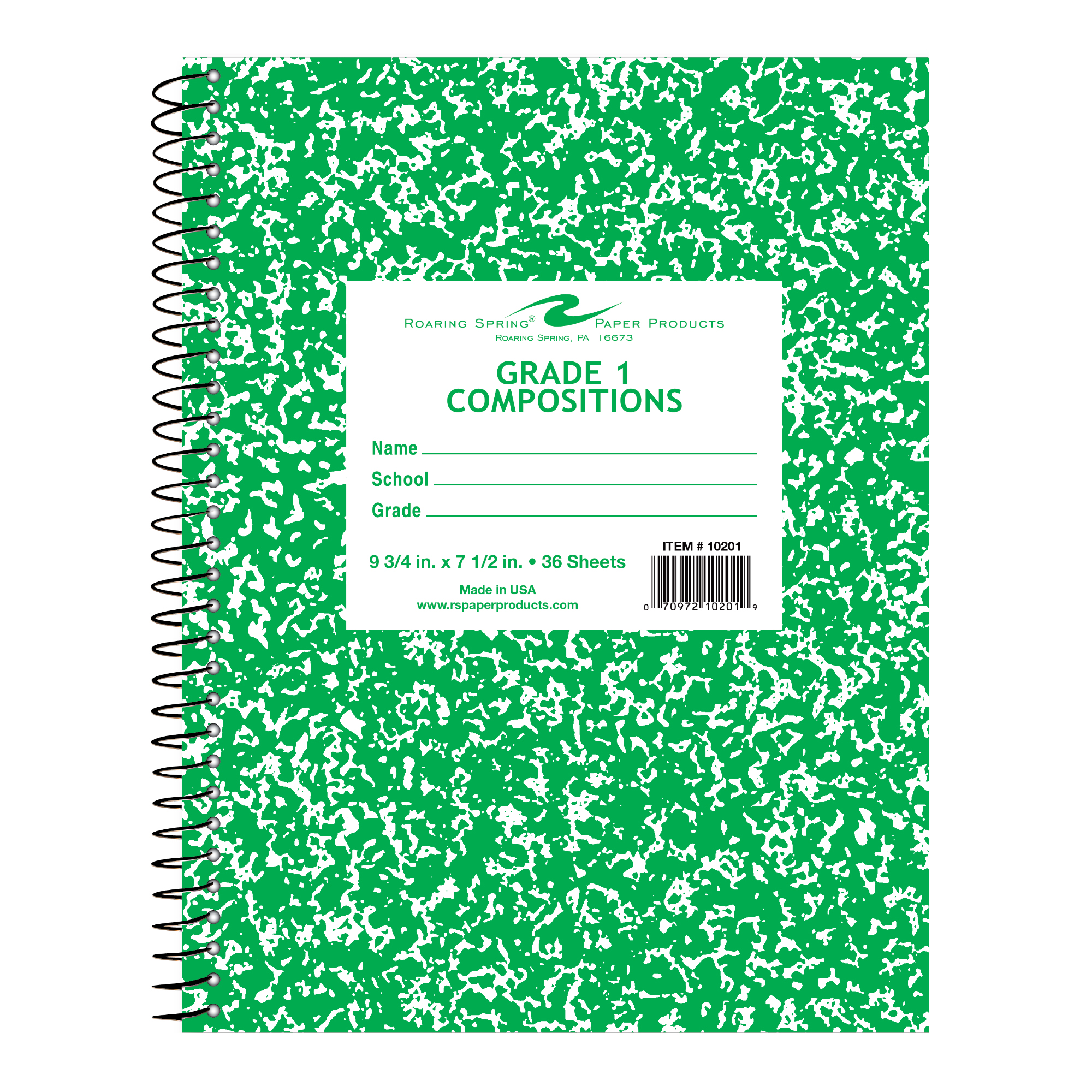 Grade 1 Wirebound Composition Book, Green Marble Cover (Grade 1)