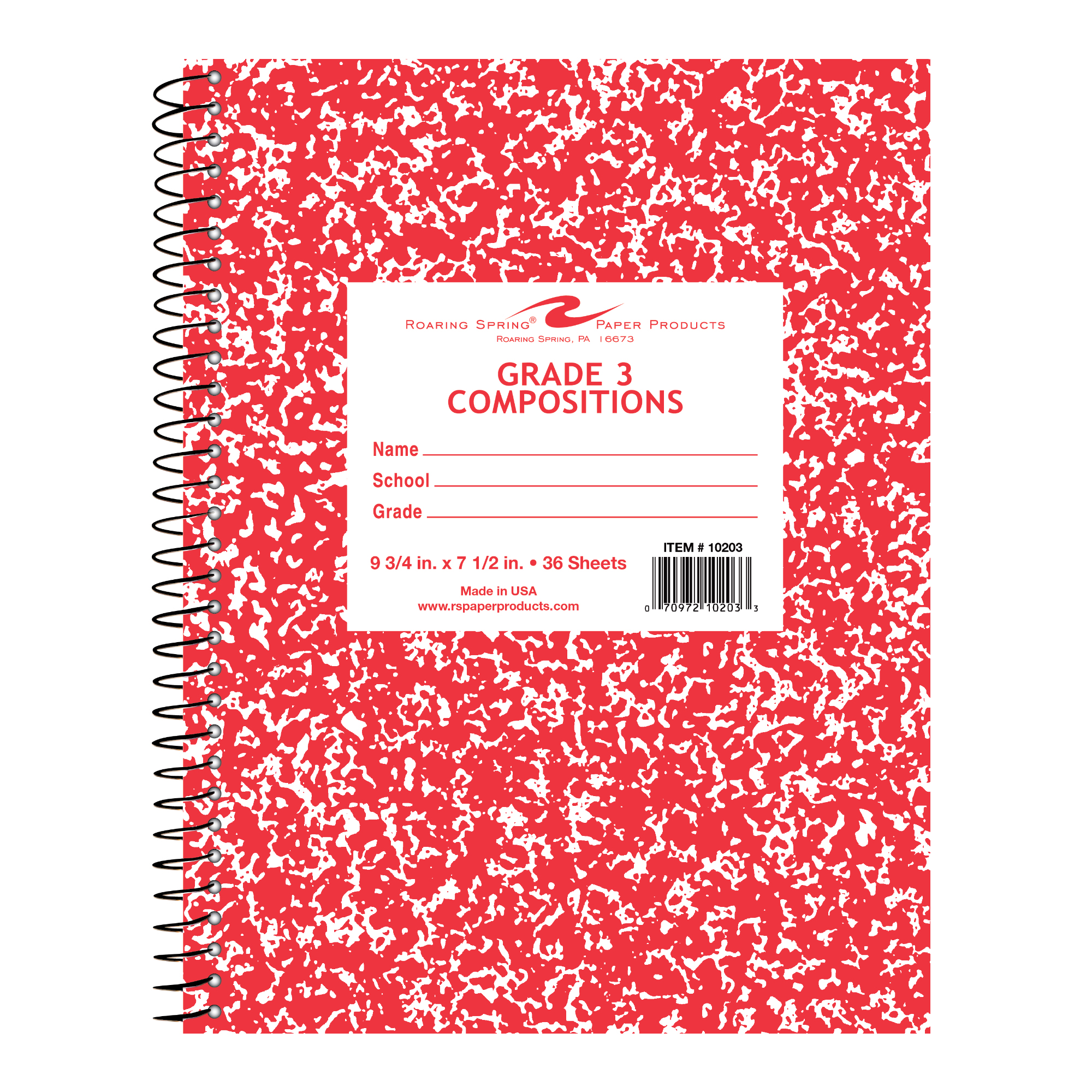 Grade 3 Wirebound Composition Book, Red Marble Cover (Grade 3)