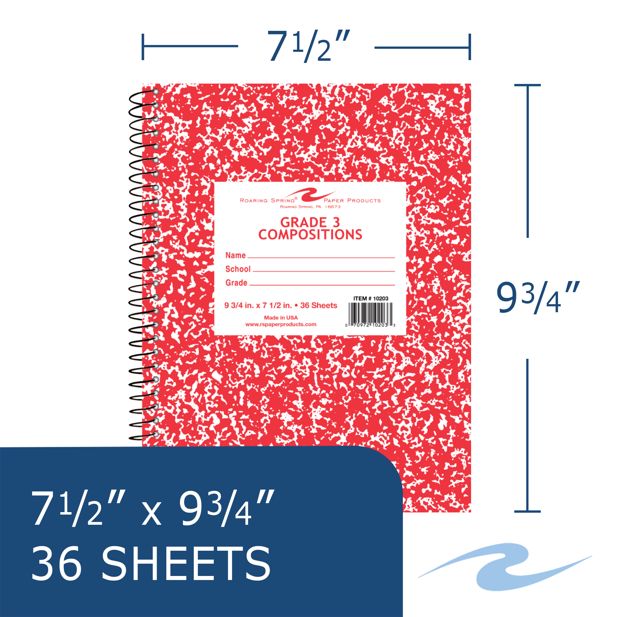 Grade 3 Wirebound Composition Book, Red Marble Cover (Grade 3)