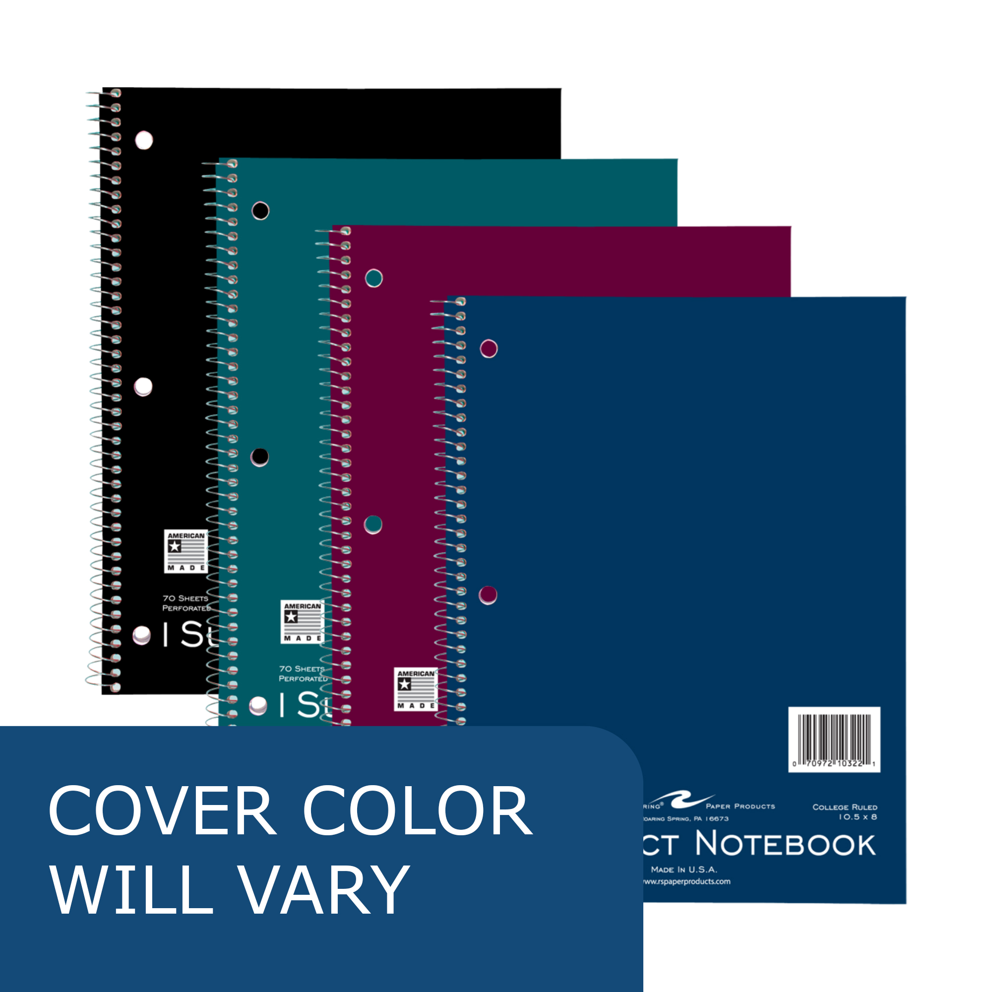 One Subject Wirebound Notebook, College Ruled, Assorted Jewel Tone Covers