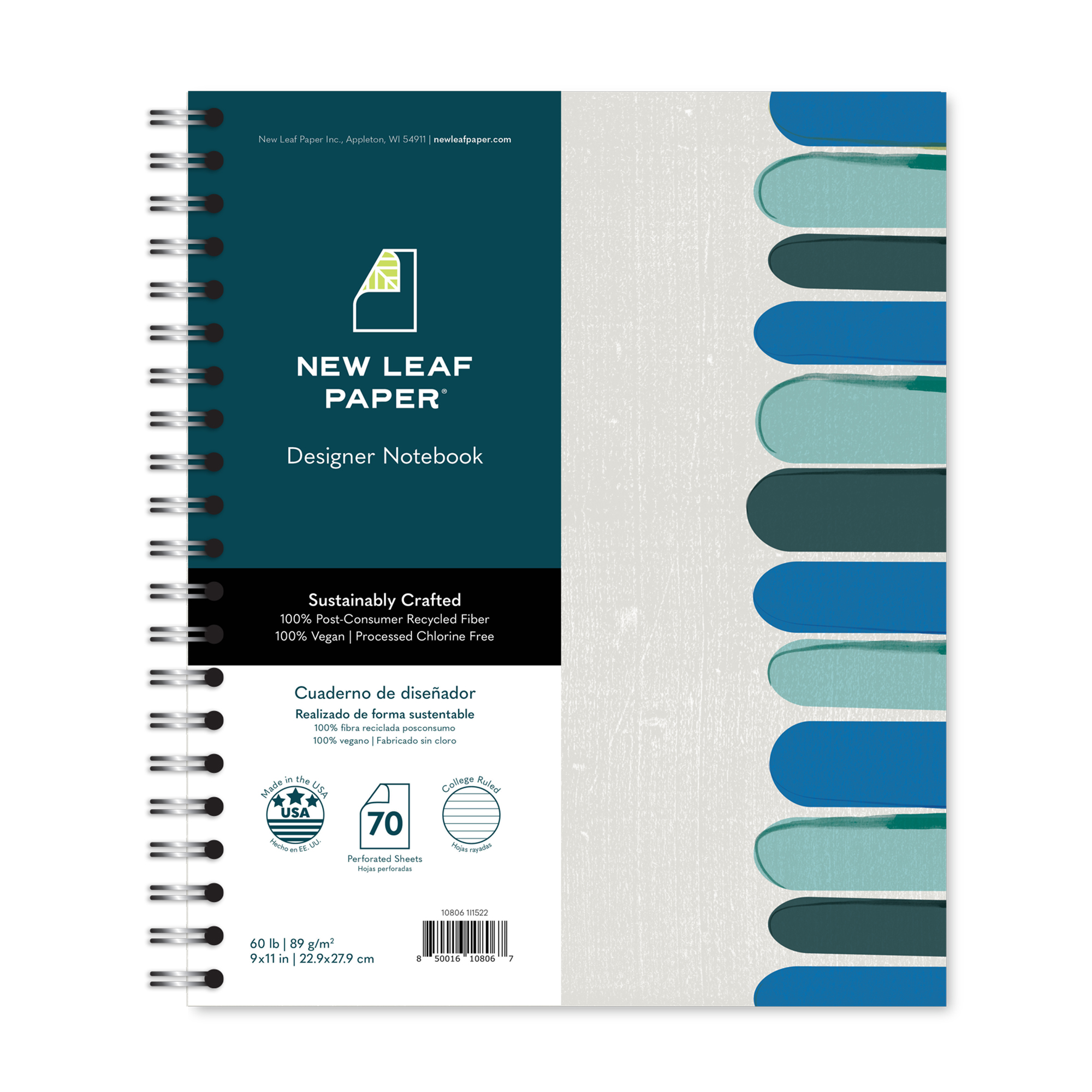 New Leaf Paper® 100% Recycled, Sustainably Designed, Large Wirebound Notebook, Gray Keys Design