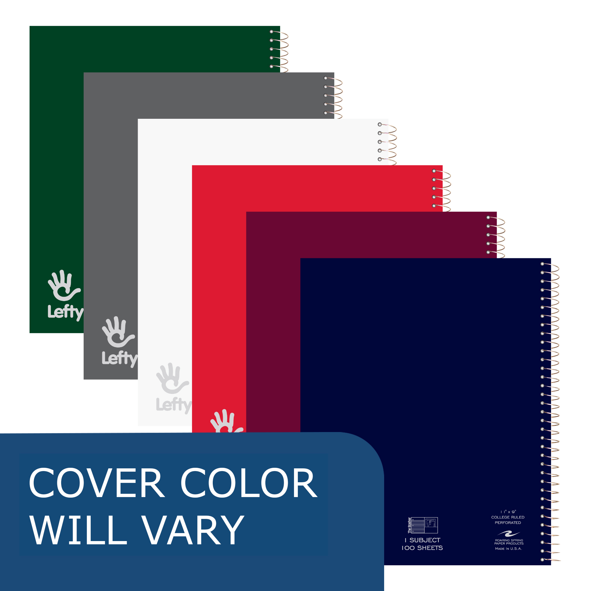 Lefty's Stasher© One Subject Wirebound Left-Handed Notebook with Cover Pocket, College Ruled