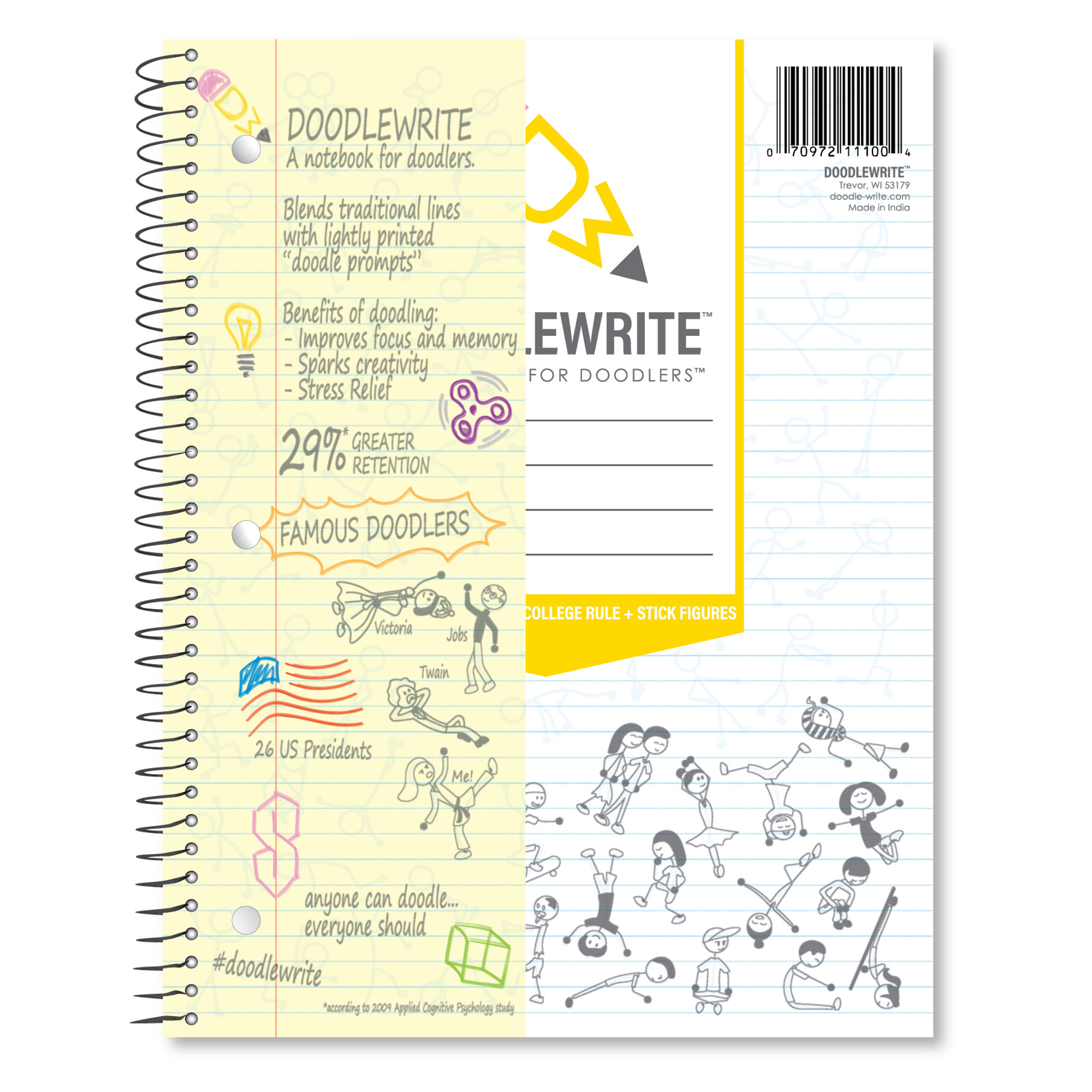 DoodleWrite™ College Ruled + Stick Figures One Subject Notebook, Heavyweight Paper