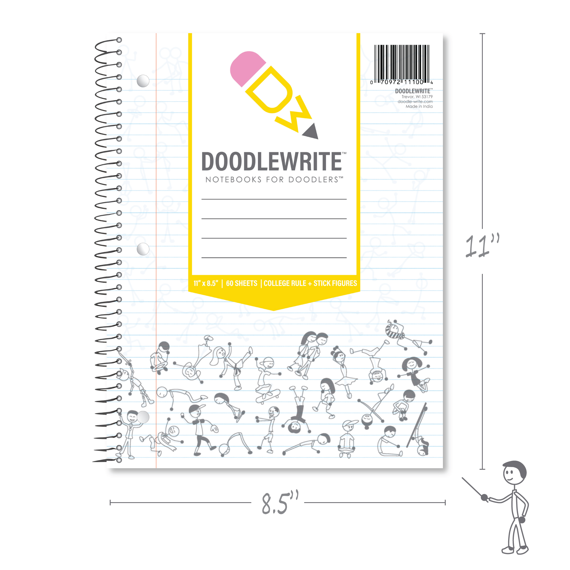 DoodleWrite™ College Ruled + Stick Figures One Subject Notebook, Heavyweight Paper