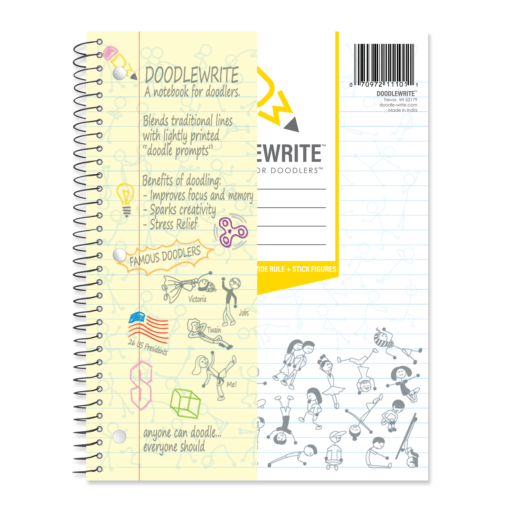 DoodleWrite™ Wide Ruled + Stick Figures One Subject Notebook, Heavyweight Paper