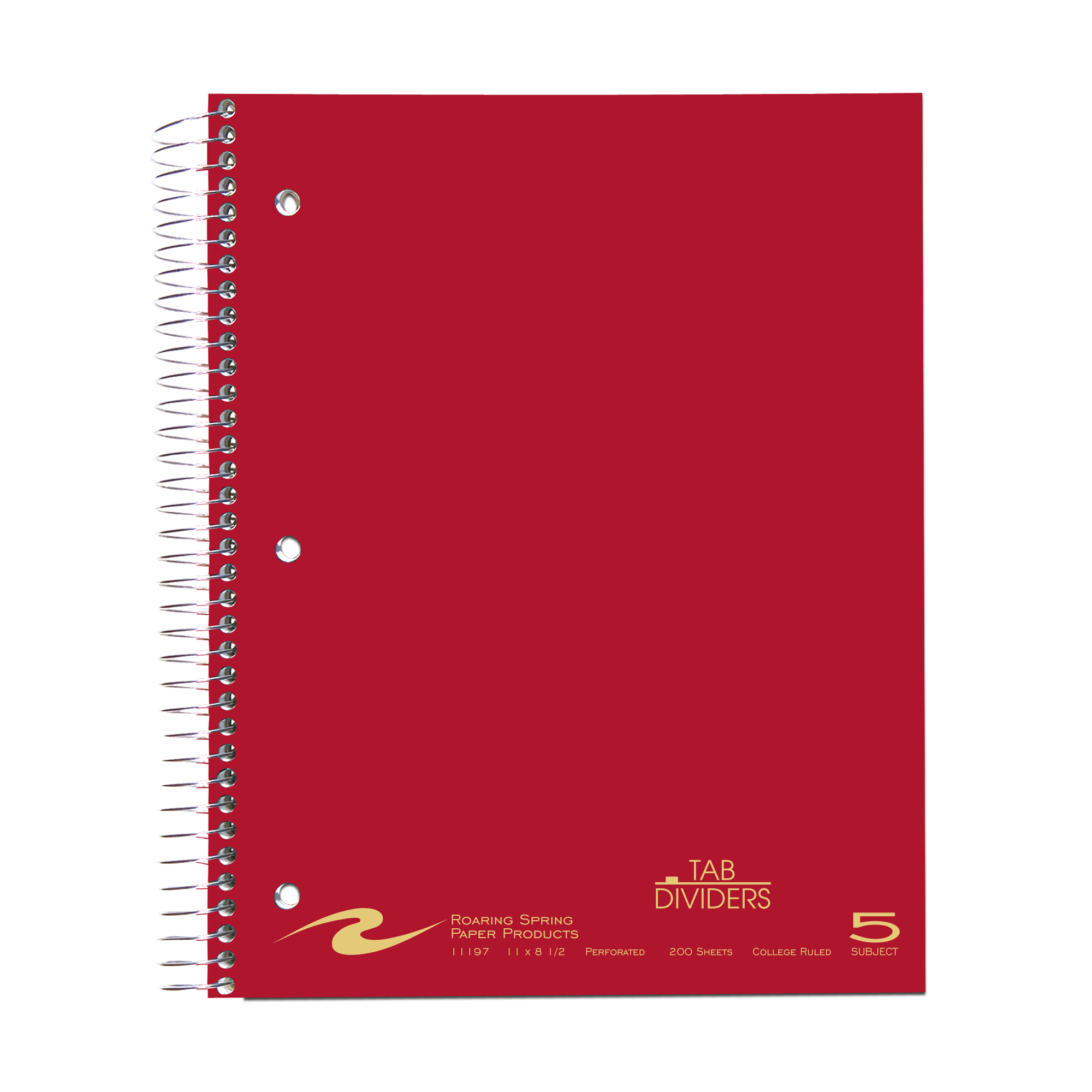 Five Subject Wirebound Notebook with Tab Dividers, College Ruled