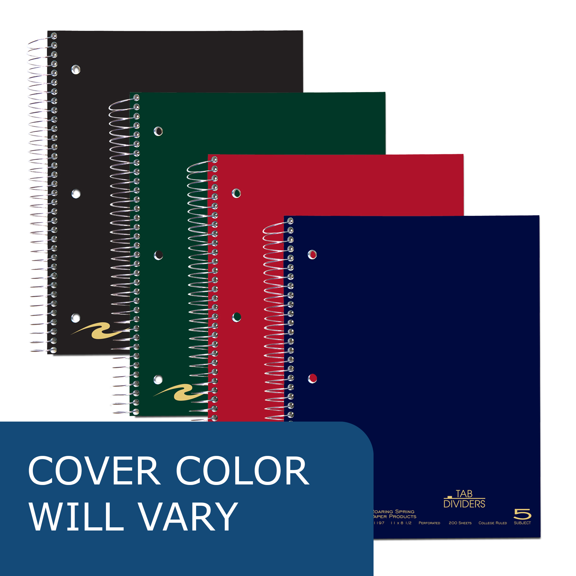 Five Subject Wirebound Notebook with Tab Dividers, College Ruled