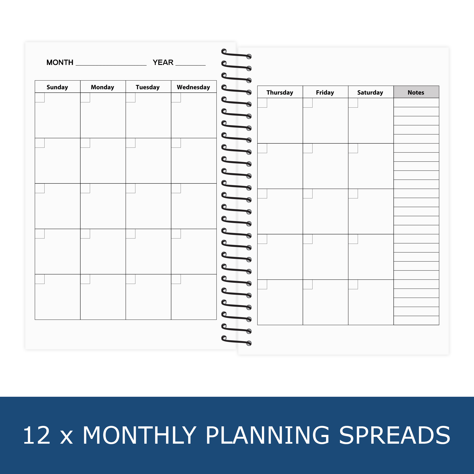 Undated Planner - 12 Monthly and 52 Weekly Spreads