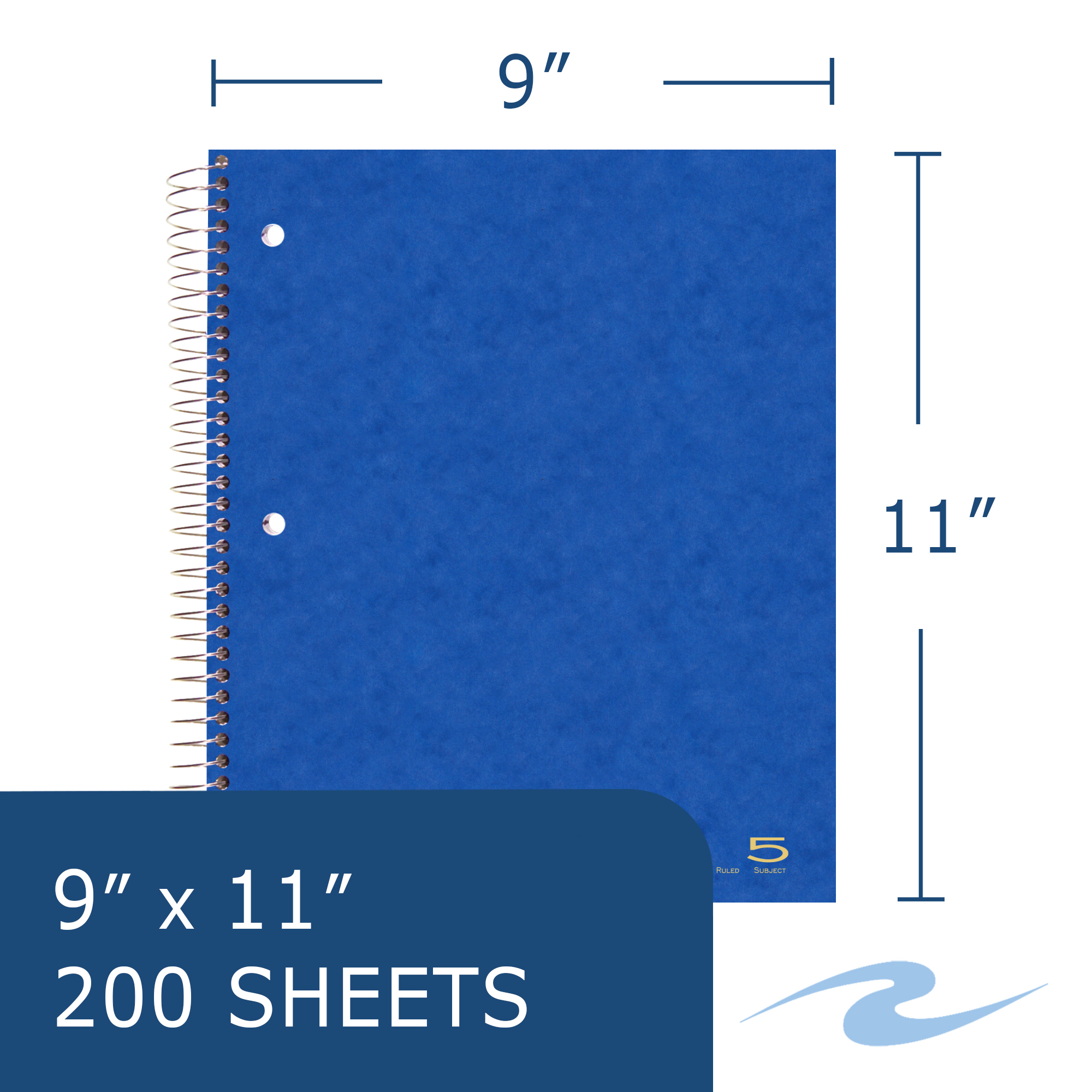 Five Subject Wirebound Notebook with Five Double Pockets, College Ruled