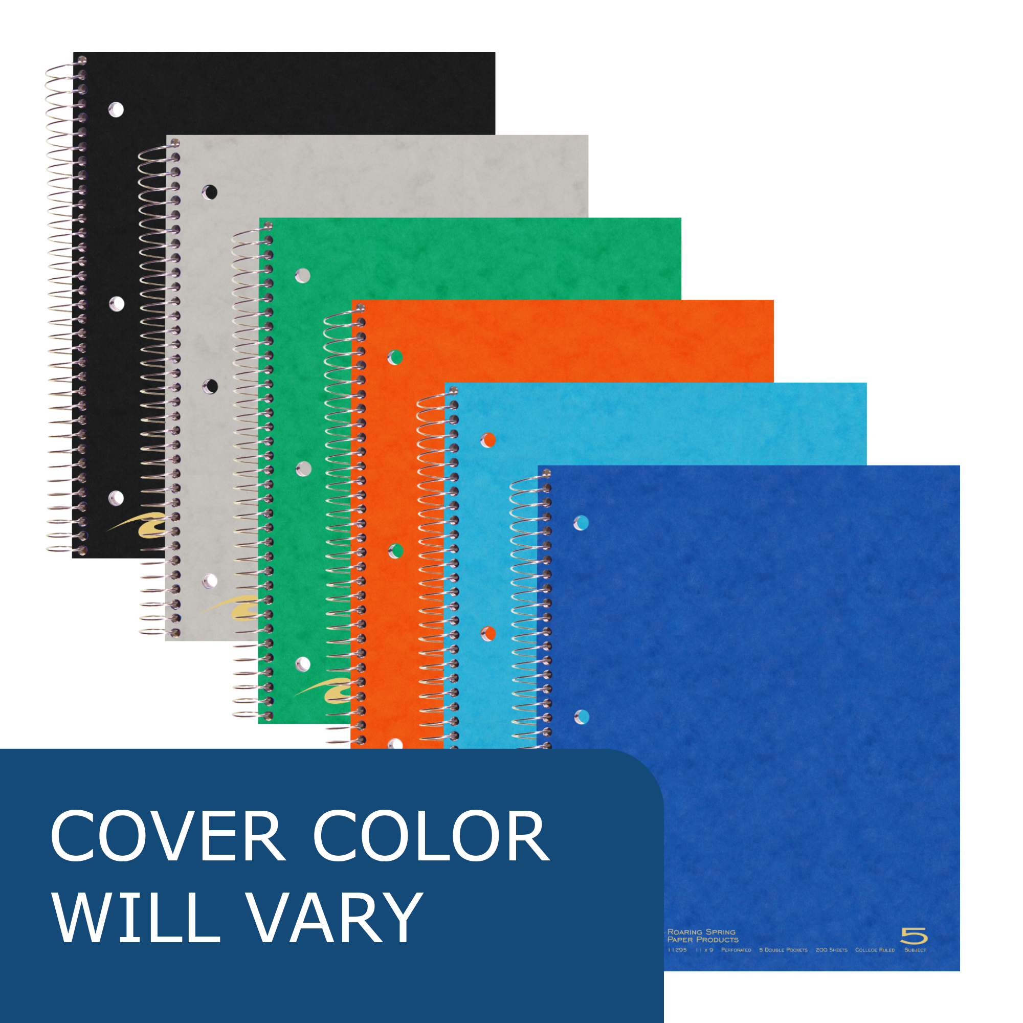 Five Subject Wirebound Notebook with Five Double Pockets, College Ruled