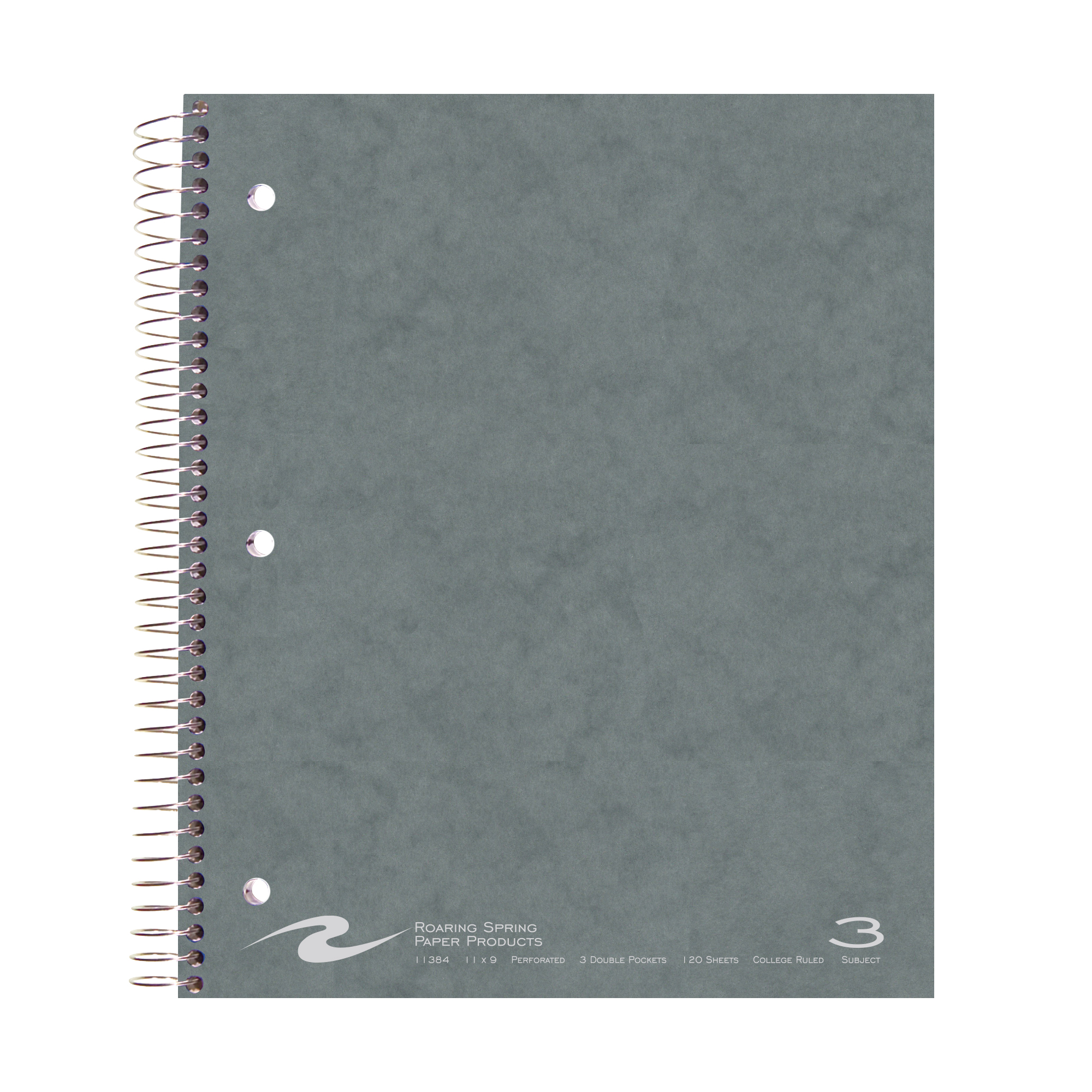 Three Subject Wirebound Notebook with Three Double Pockets, College Ruled