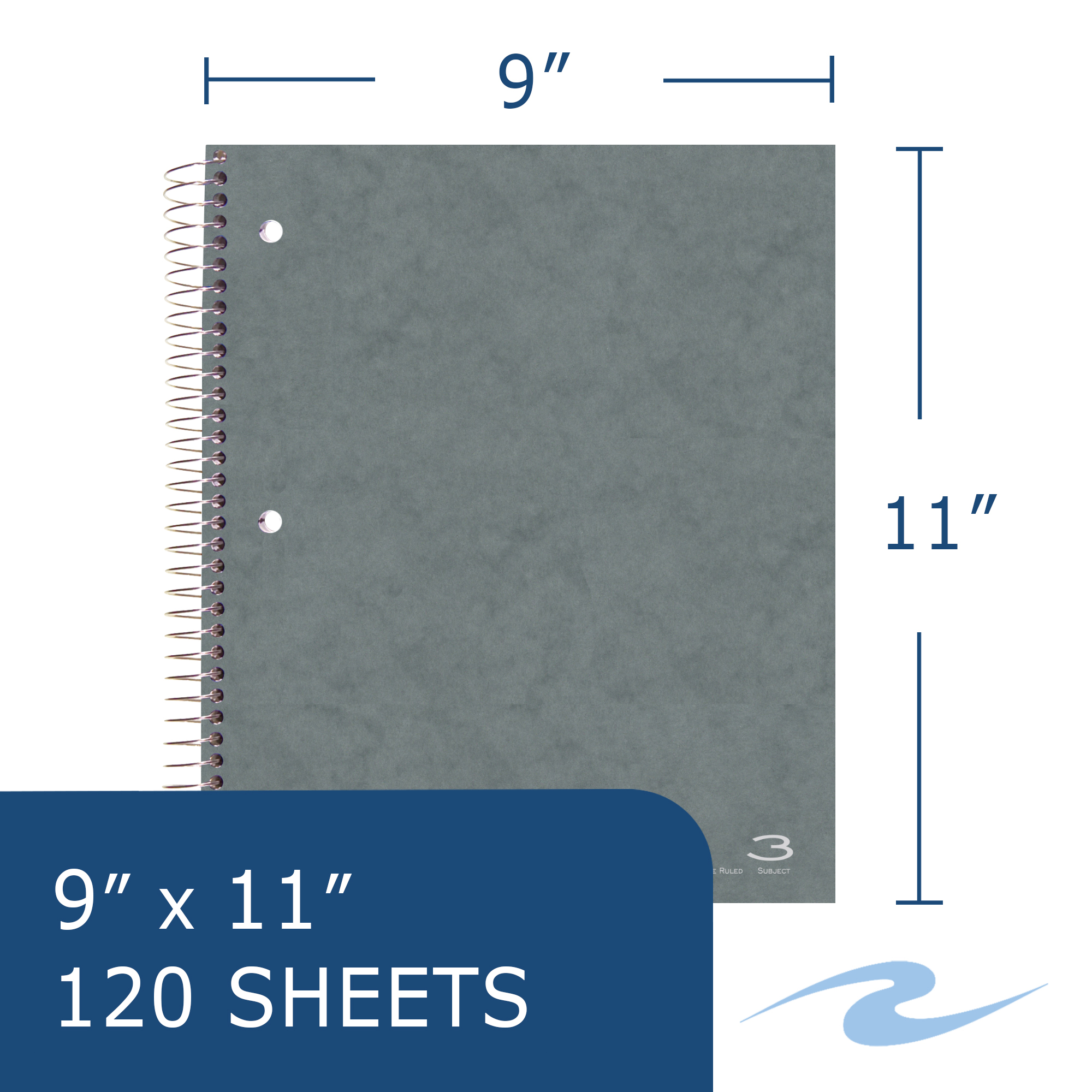 Three Subject Wirebound Notebook with Three Double Pockets, College Ruled