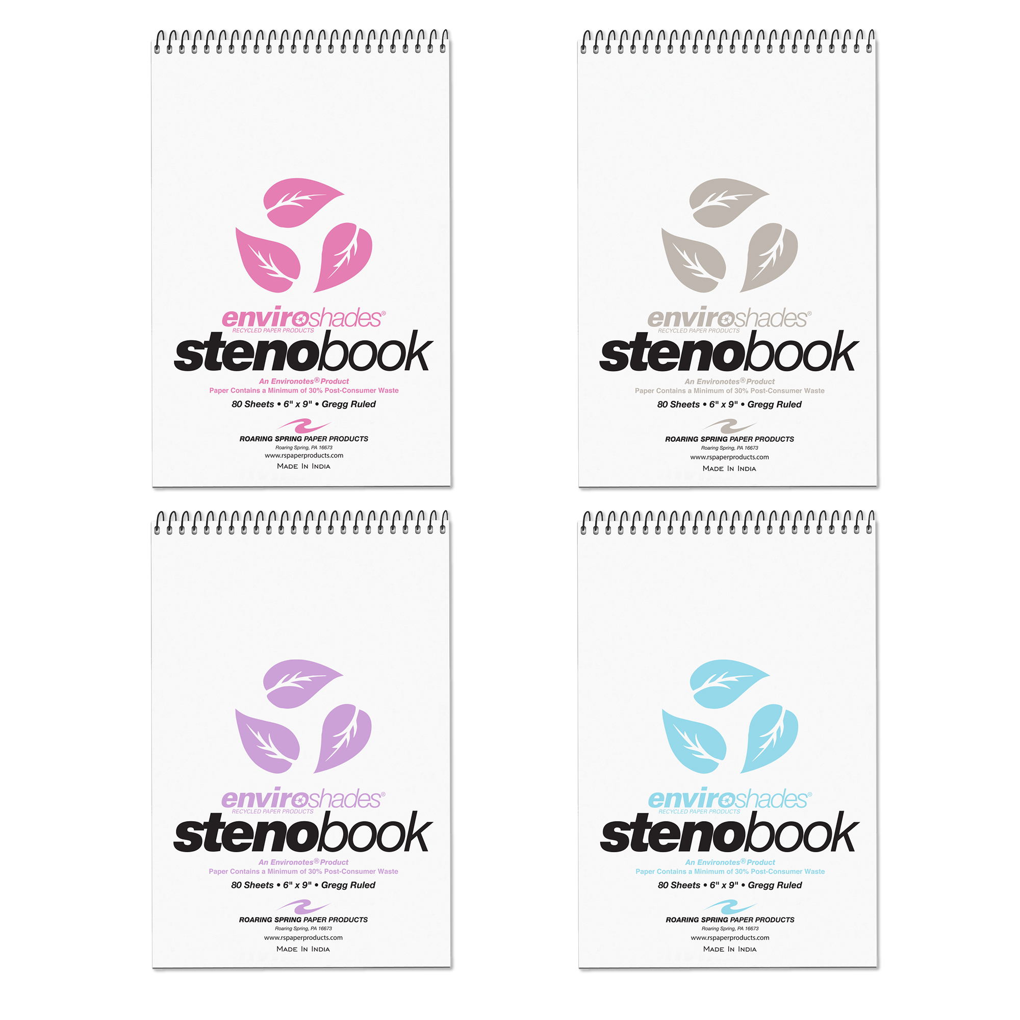 Enviroshades® Recycled Steno Book, 4 Pack, Assorted Colors