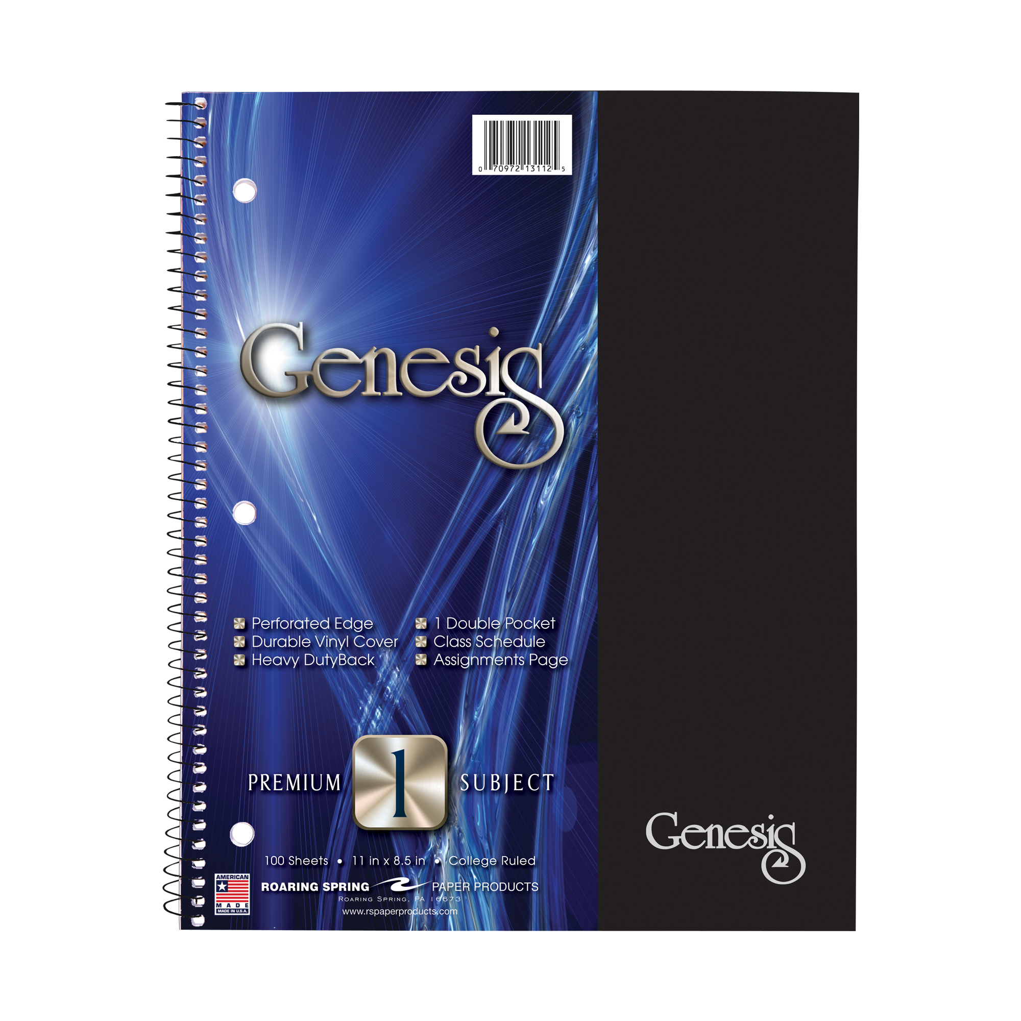 Genesis One Subject Wirebound Notebook with One Double Pocket, College Ruled