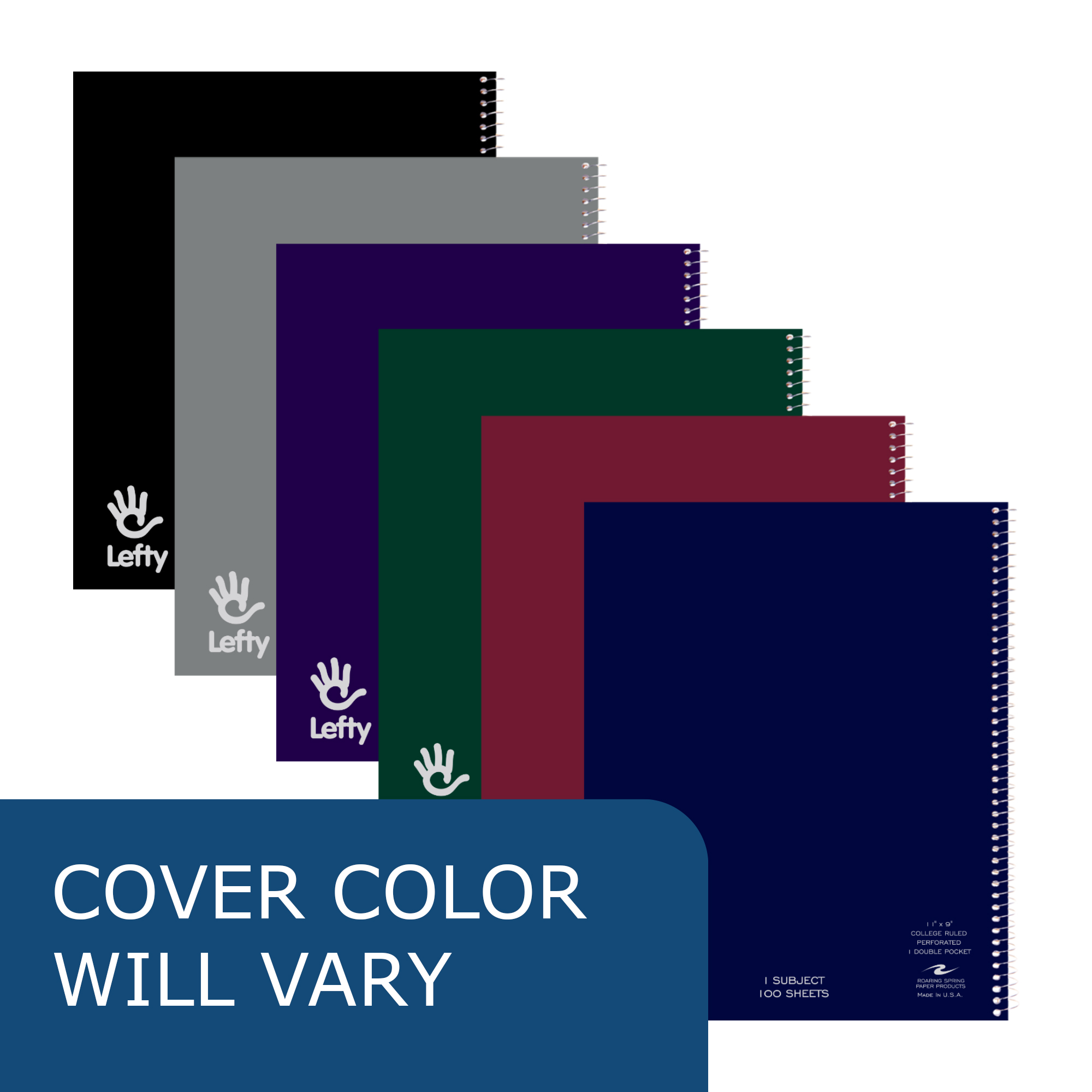 Lefty One Subject Left Handed Wirebound Notebook, College Ruled