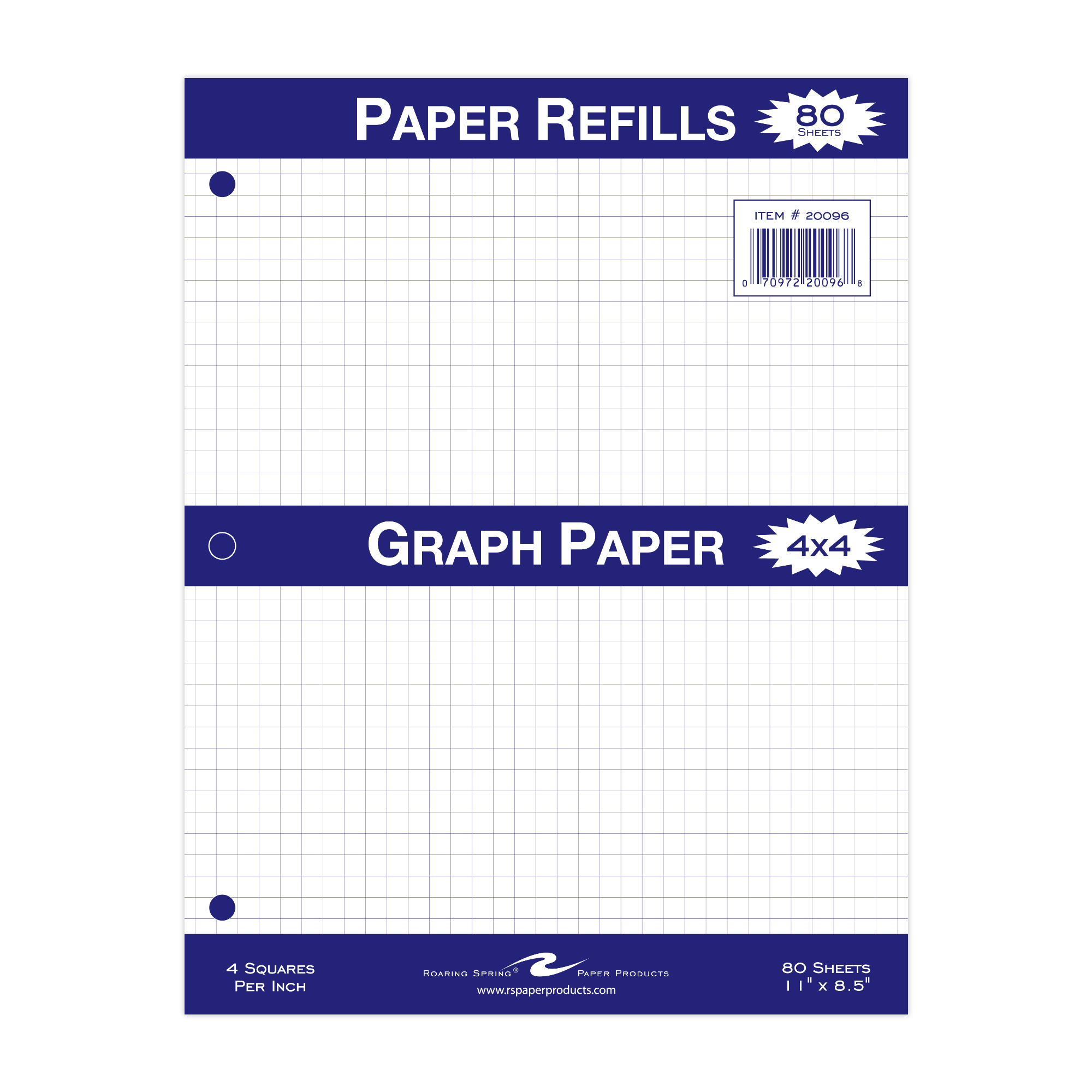 Loose Leaf Filler Paper, 4x4 Graph Ruled, 80 Sheets