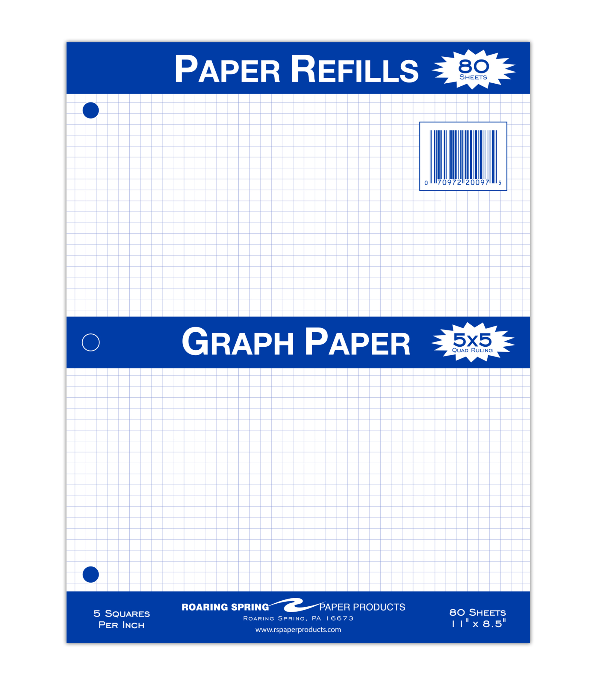 Loose Leaf Filler Paper, 5x5 Graph Ruled, 80 Sheets