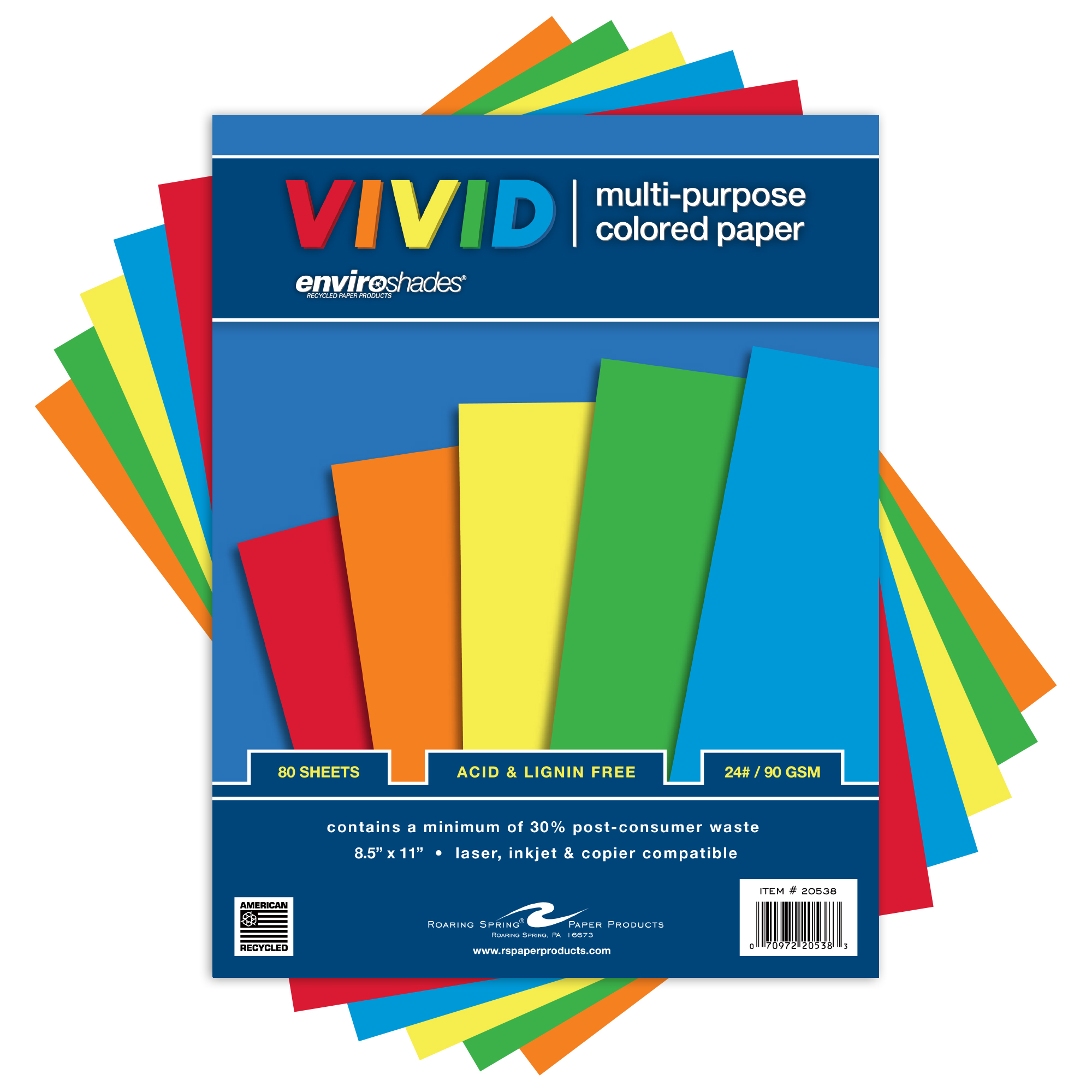 Enviroshades® Recycled Printer and Copy Paper, 80 Sheets Assorted Vivid Colors