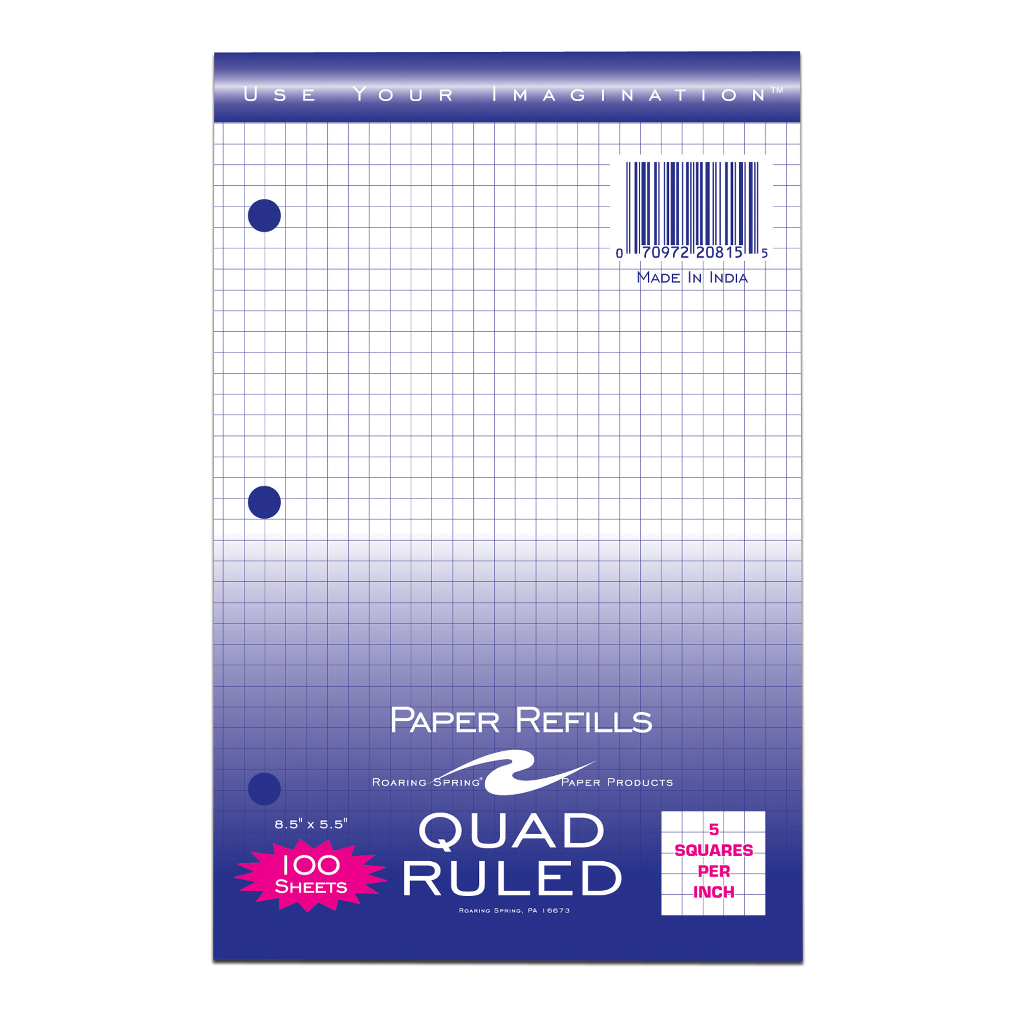 Loose Leaf Paper, 5x5" Graph Ruled, 3-Hole Punched, 100 Sheets