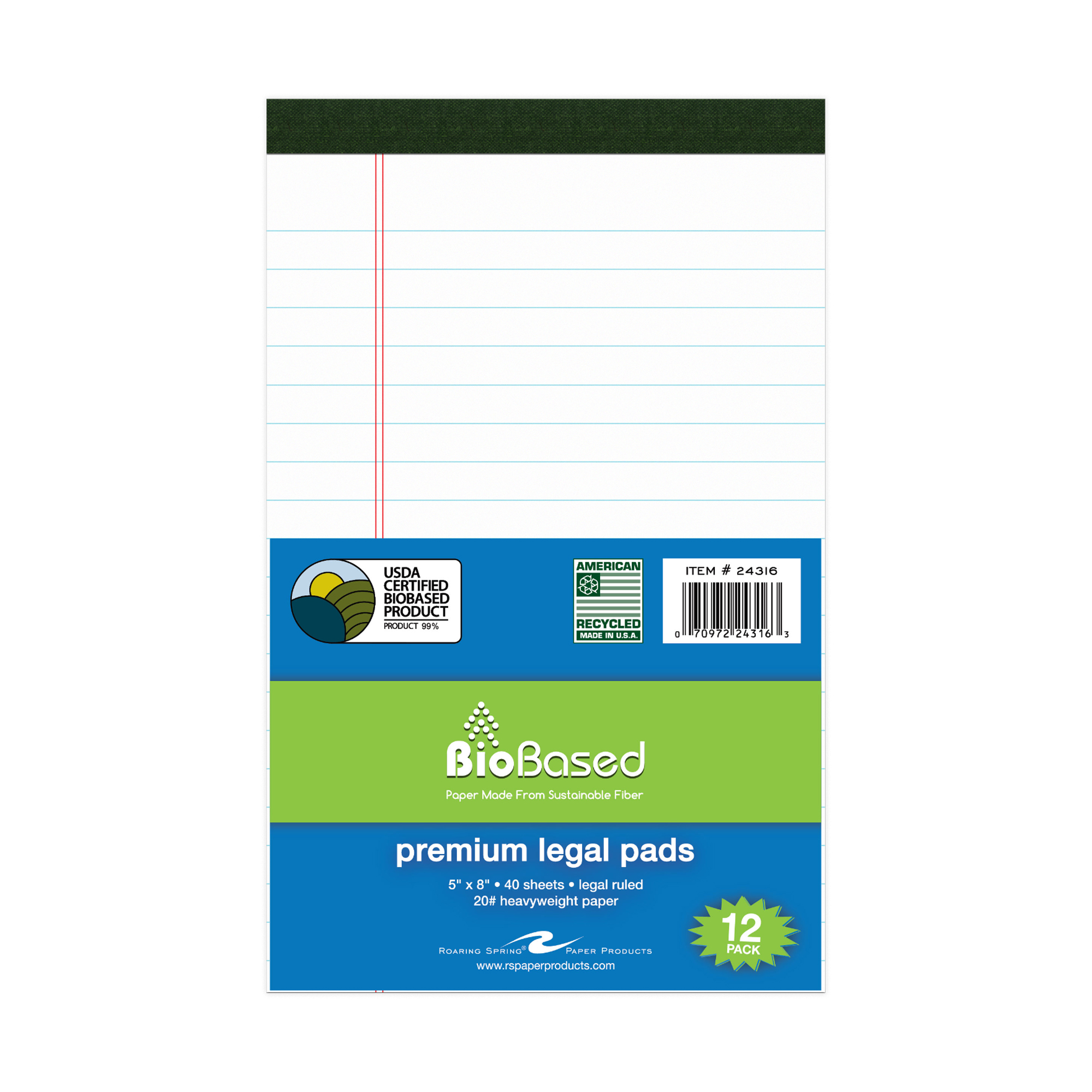 BioBased USDA Certified Bio-Preferred Junior Size Legal Pads, Pack of 12
