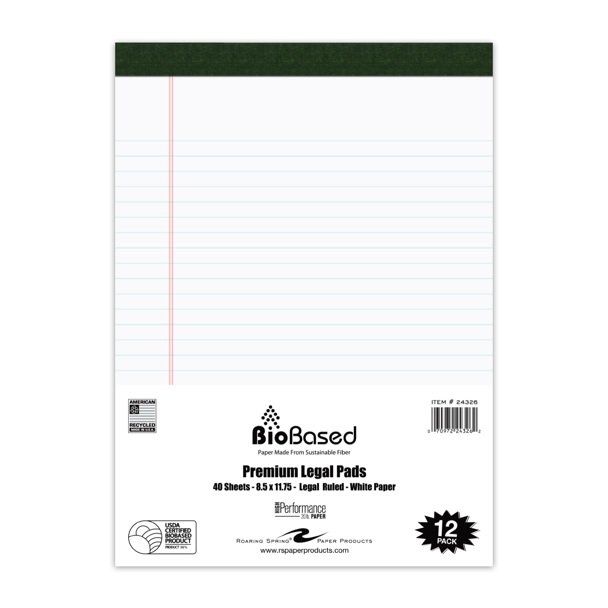 BioBased USDA Certified Bio-Preferred Legal Pad, Pack of 12