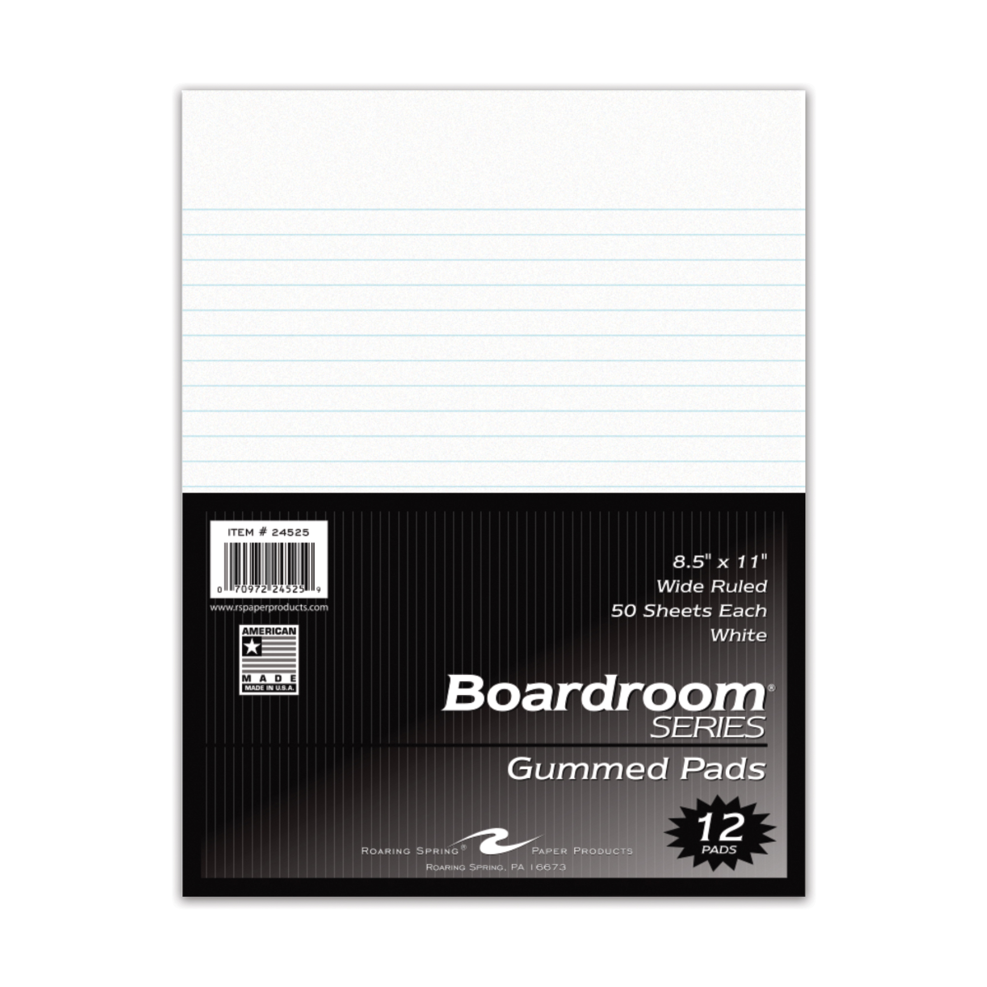 Boardroom Series Legal Pads, Wide Ruled, Gummed Glue Top, White Paper, Pack of 12