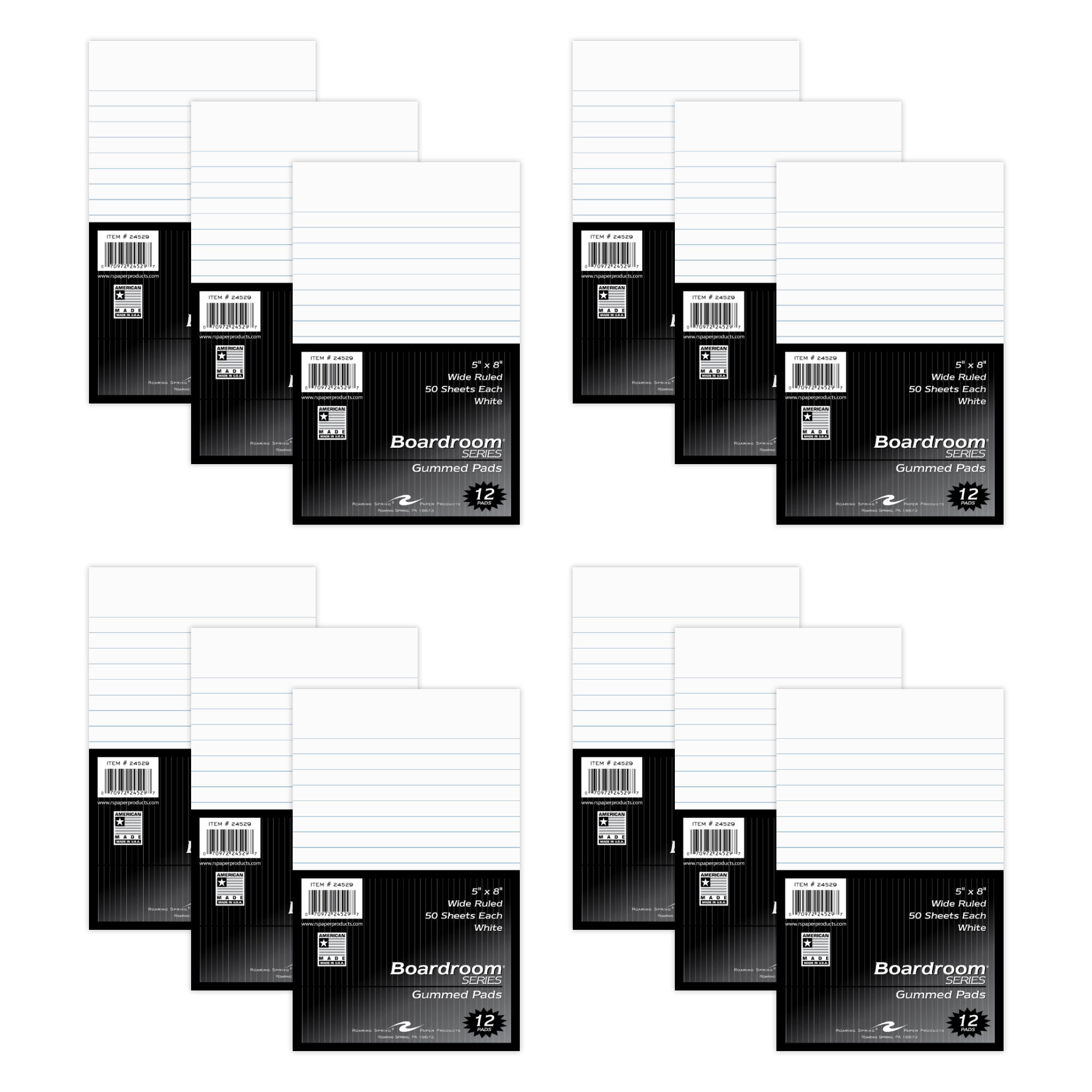 Legal Pads, Wide Ruled, Gummed Glue Top, 5" x 8", 50 Sheets, White Paper, Pack of 12