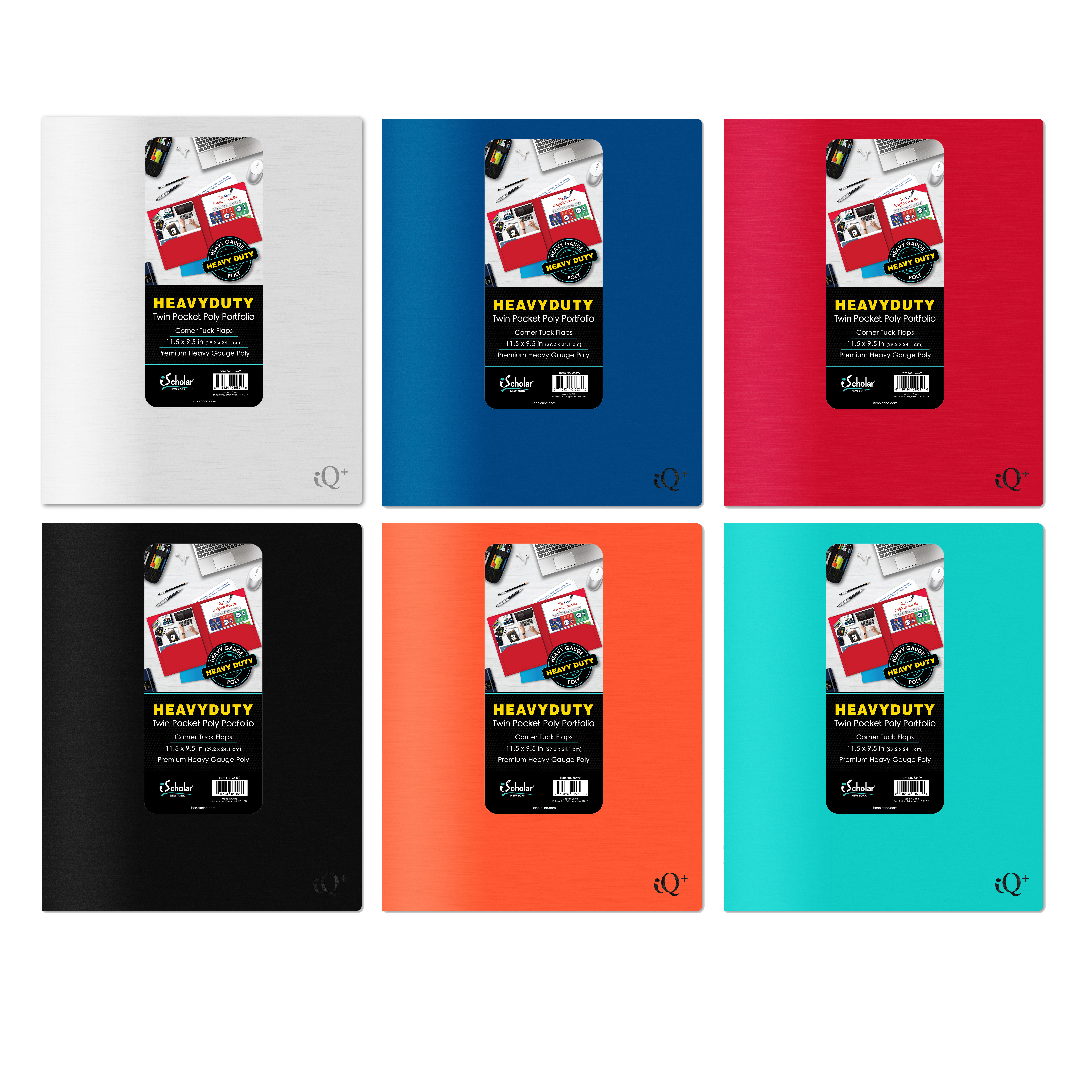 iScholar® iQ+ Heavy Duty Twin Pocket Portfolio, 11.5" x 9.5", Assorted Colors