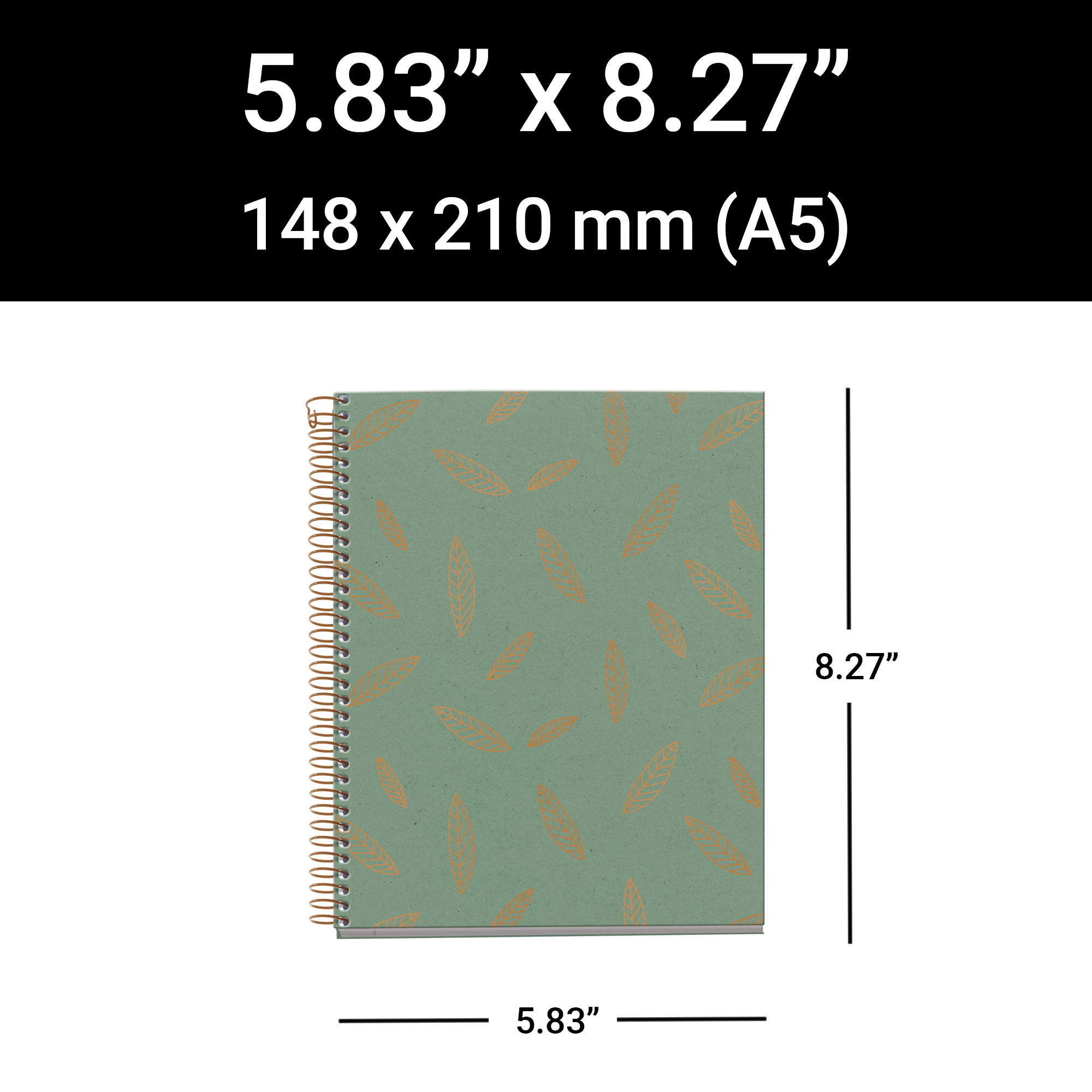 M® MiquelRius Recycled Collection, Lined 4 Subject Notebook, A5 (8.27" x 5.83"), Cardboard Cover - Green Leaves