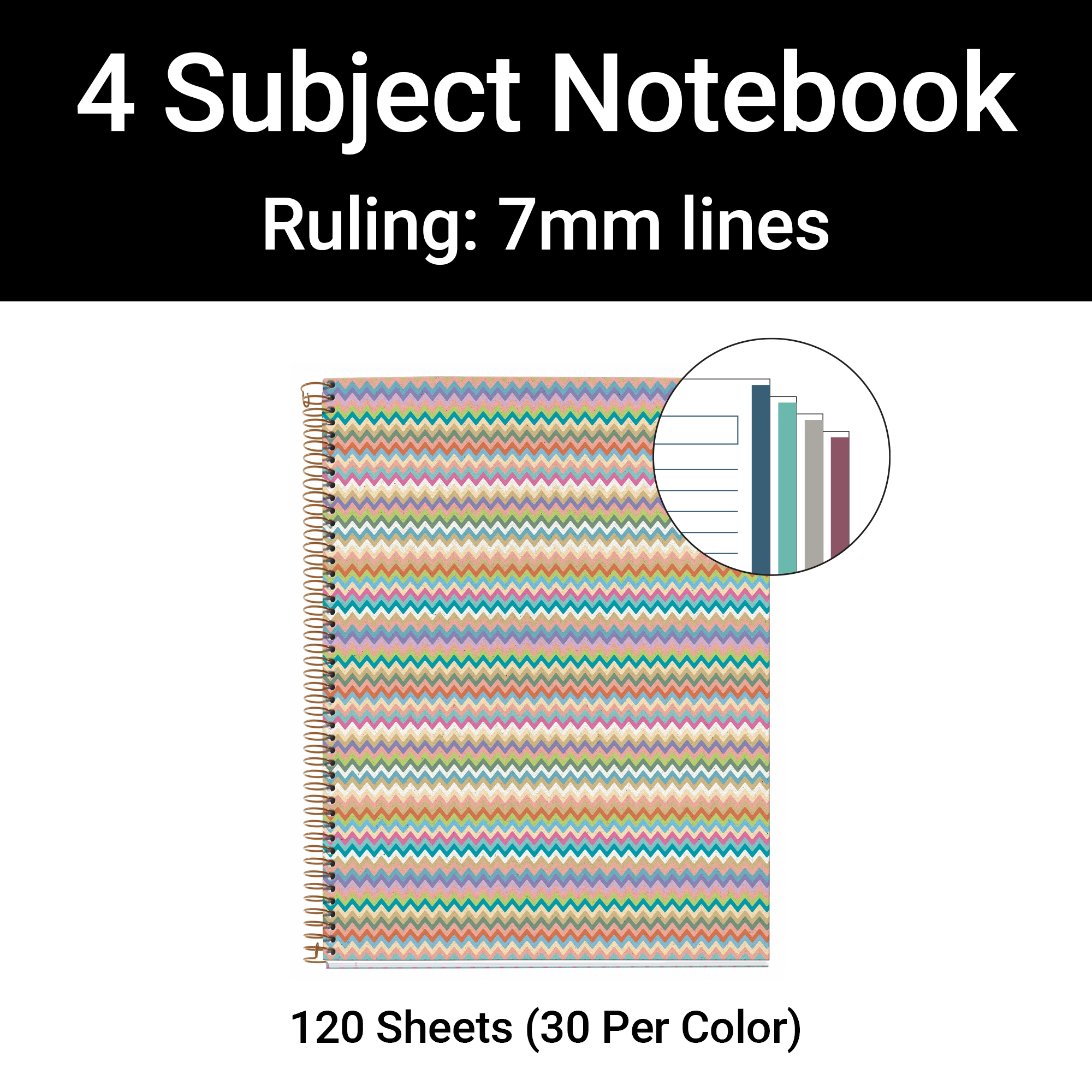 M® MiquelRius Lined 4 Subject Notebook, 11" x 8.5", Cardboard Cover - Mallorca