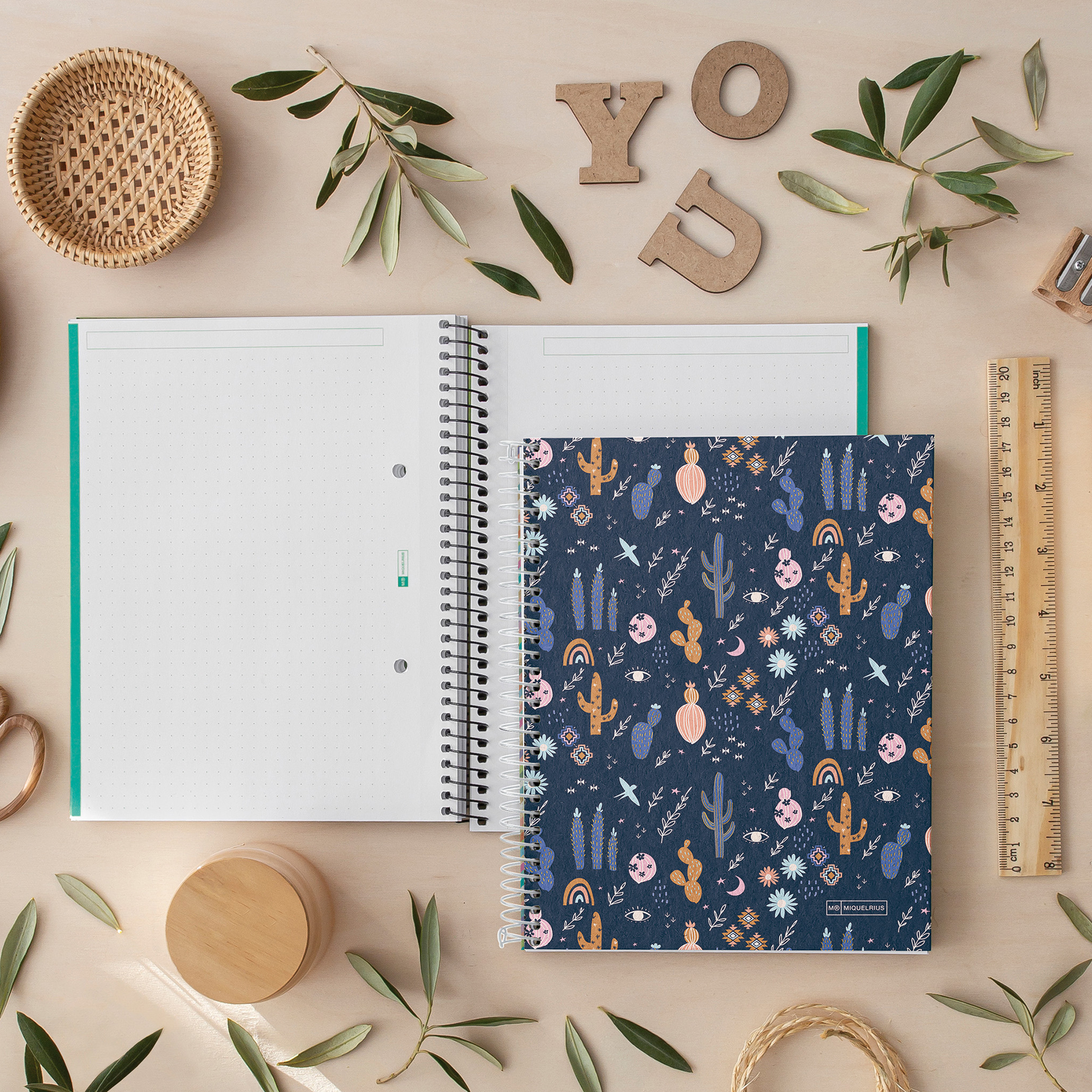 M® MiquelRius Lined 4 Subject Notebook, 11" x 8.5", Cardboard Cover - Desert