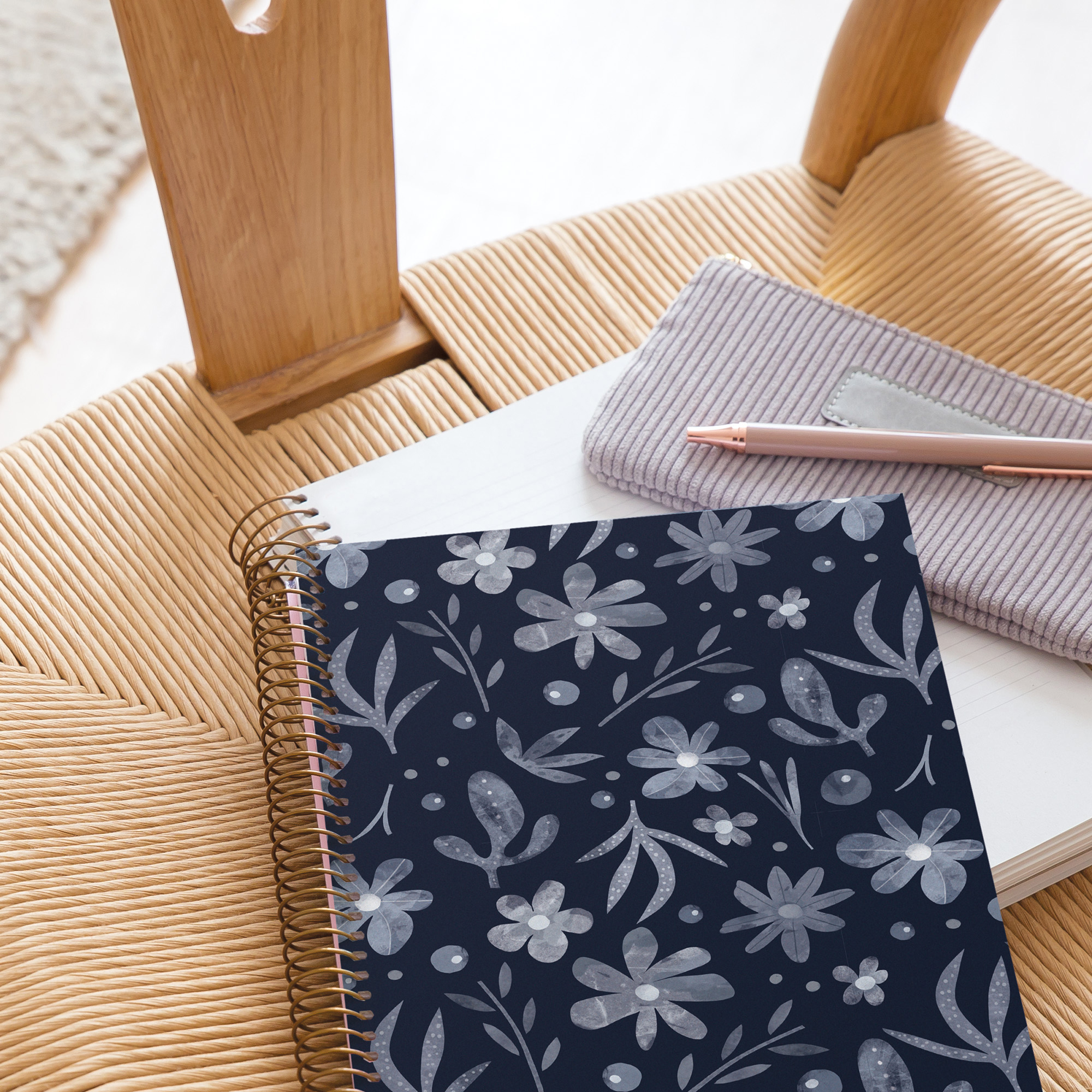 M® MiquelRius Lined 4 Subject Notebook, 11" x 8.5", Cardboard Cover - Dark Floral