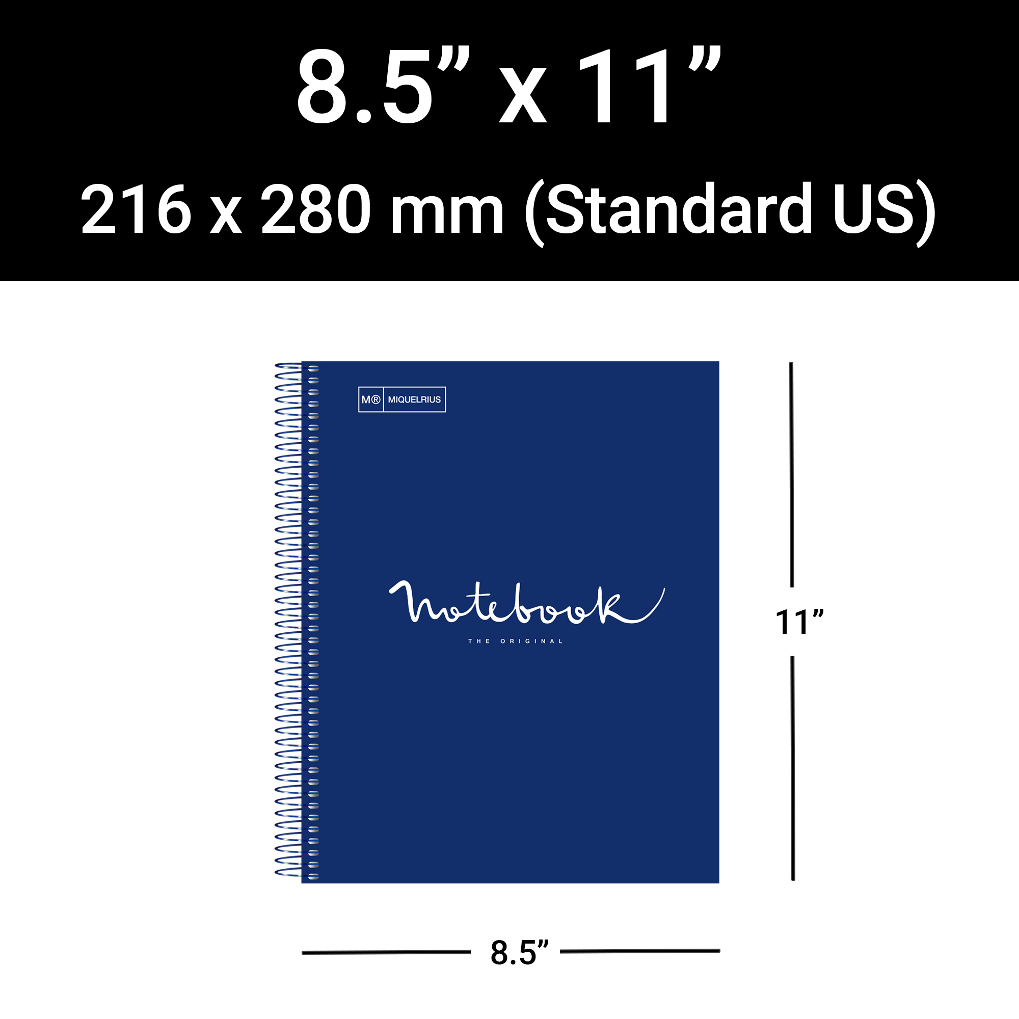 M® MiquelRius Emotions® Lined 1 Subject Notebook, 11" x 8.5", Cardboard Cover - Marine