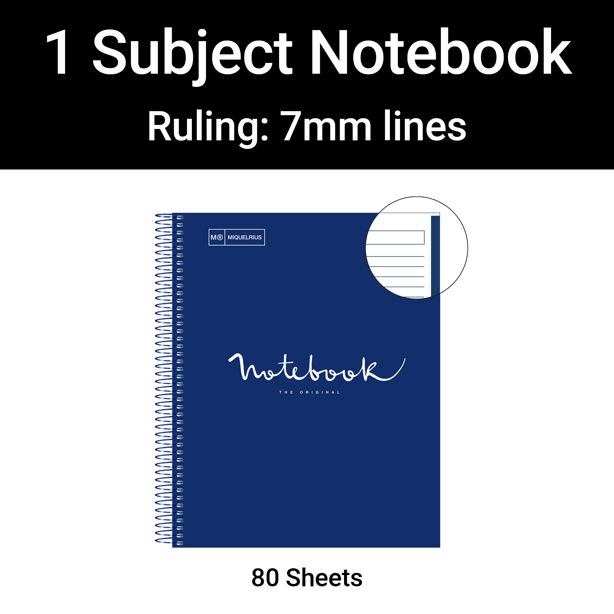 M® MiquelRius Emotions® Lined 1 Subject Notebook, 11" x 8.5", Cardboard Cover - Marine