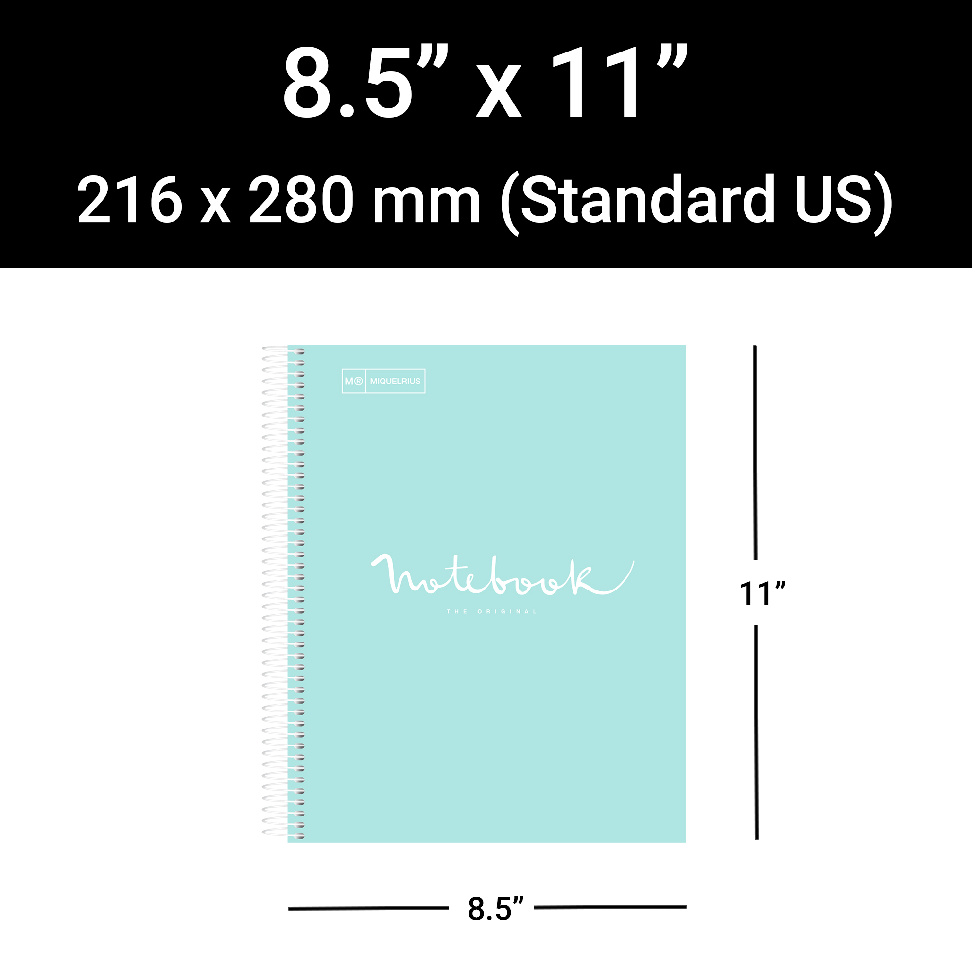 M® MiquelRius Emotions® Lined 1 Subject Notebook, 11" x 8.5", Cardboard Cover - Sky Blue