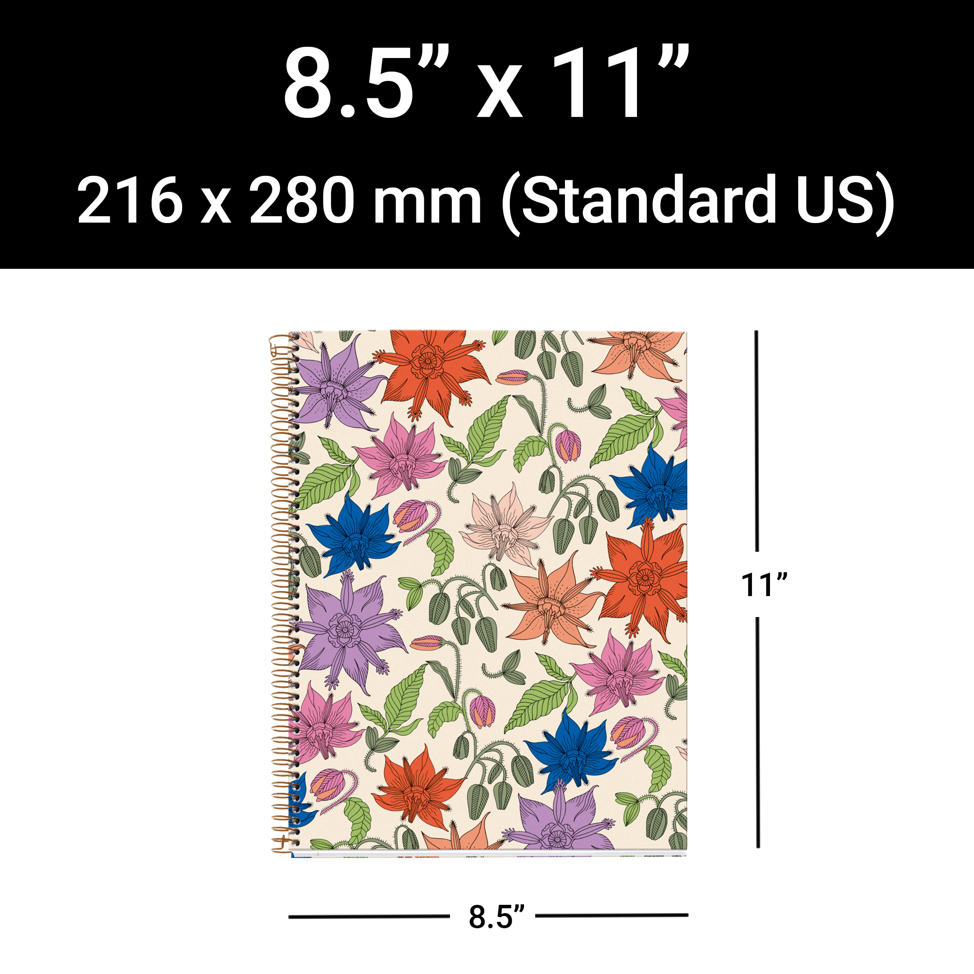 M® MiquelRius Lined 4 Subject Notebook, 11" x 8.5", Cardboard Cover - Vintage Lily