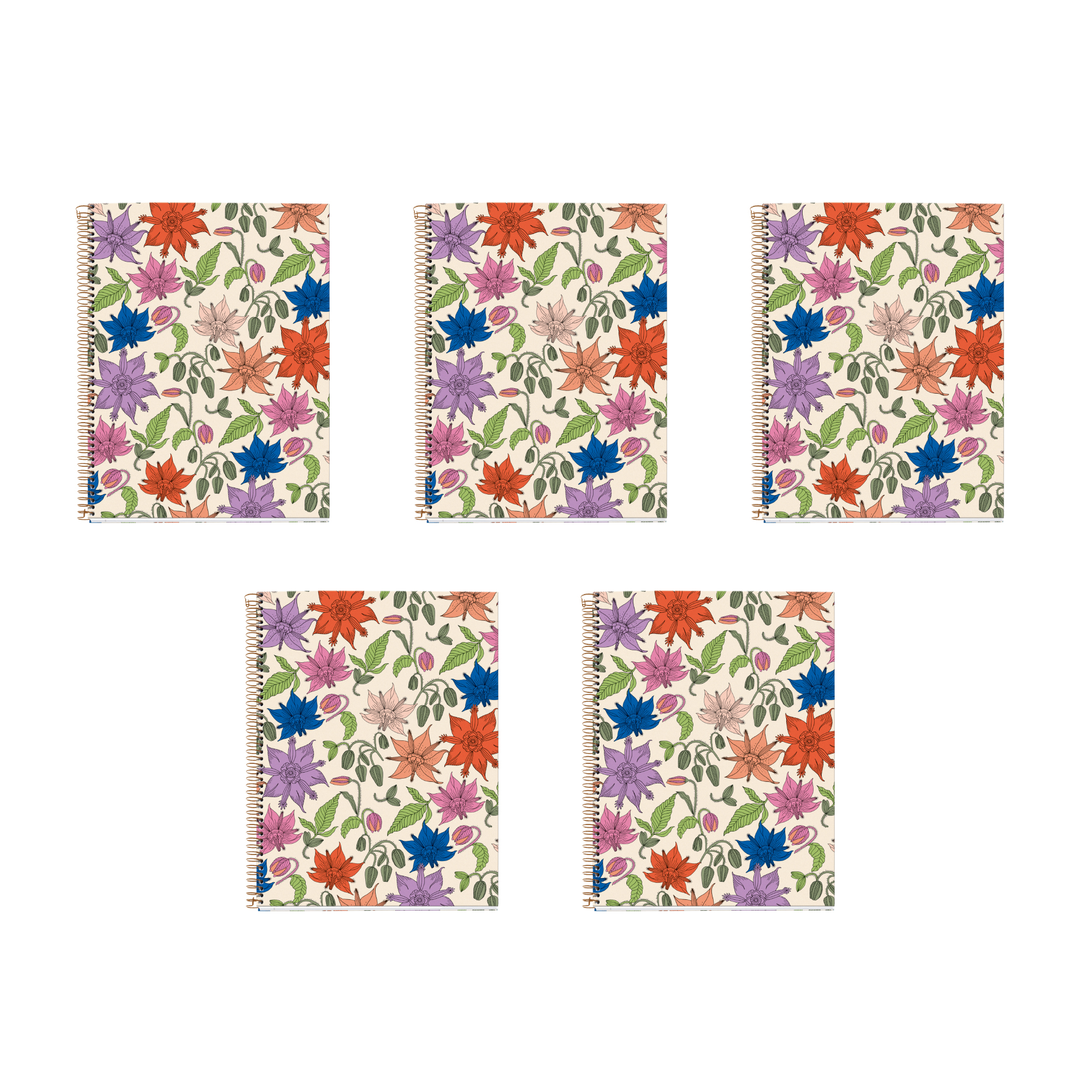 M® MiquelRius Lined 4 Subject Notebook, 11" x 8.5", Cardboard Cover - Vintage Lily