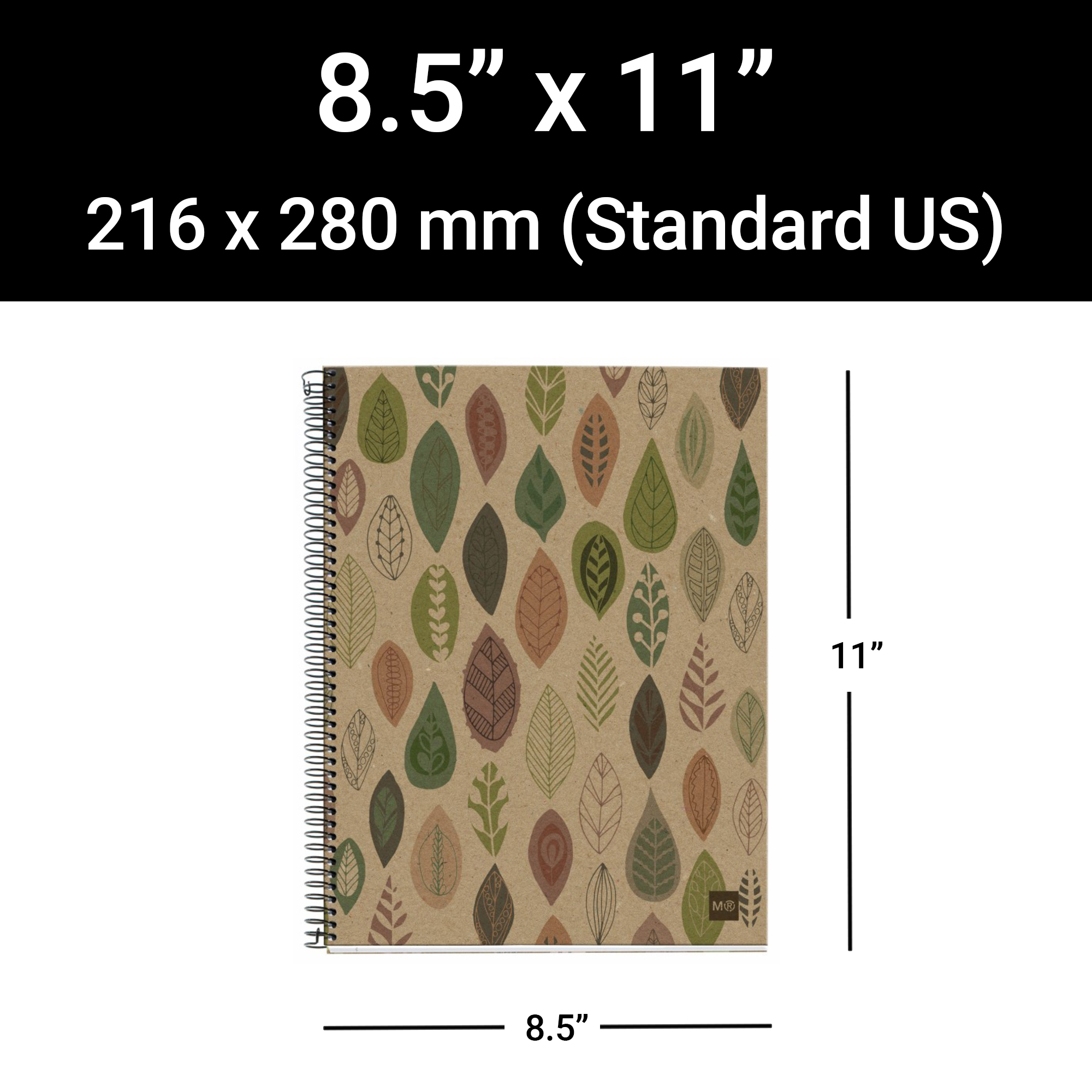 M® MiquelRius Recycled Collection, Lined 4 Subject Notebook, 11" x 8.5", Cardboard Cover - Eco Leaves