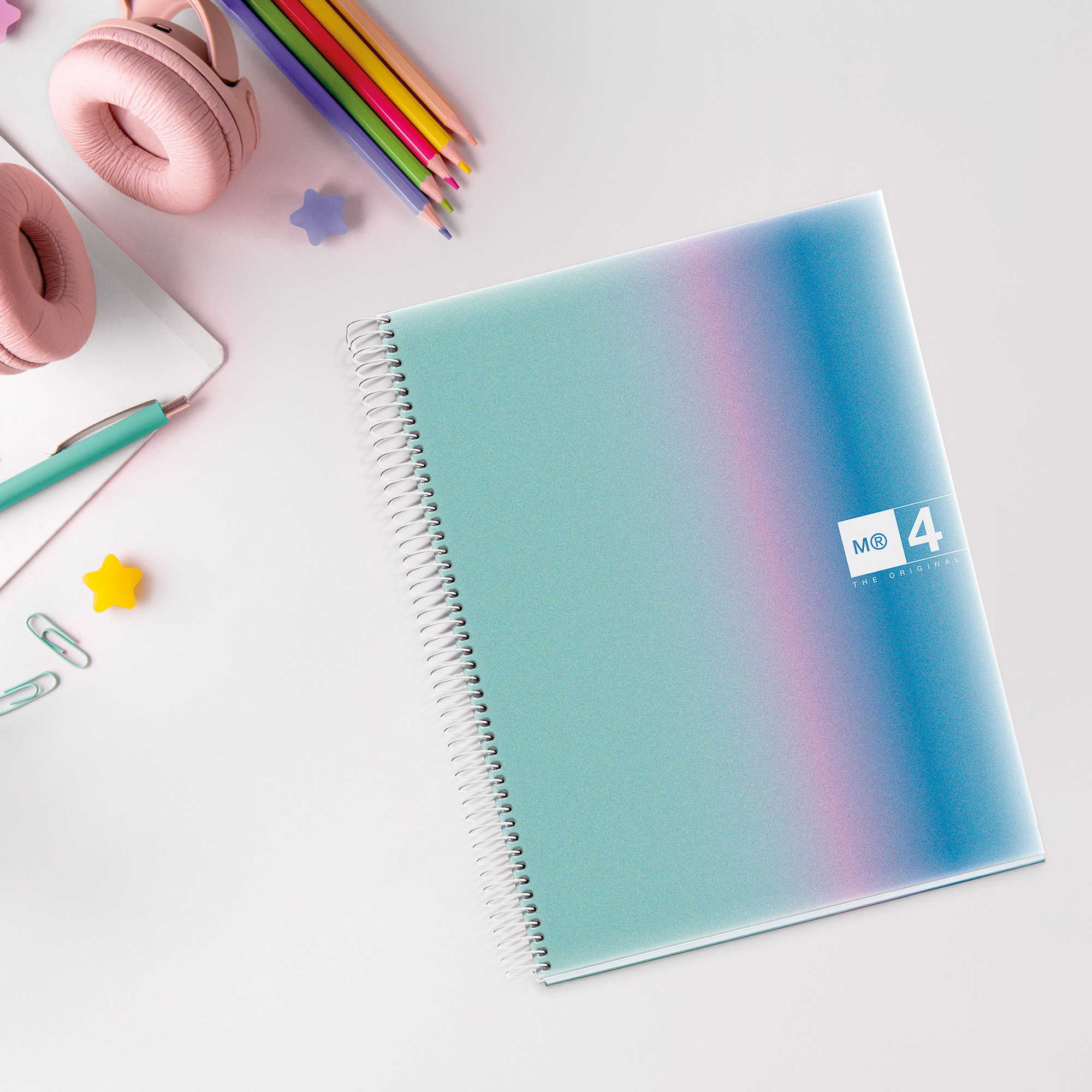 M® MiquelRius Aurora Lined 4 Subject Notebook, 11" x 8.5", Poly Cover - Santorini