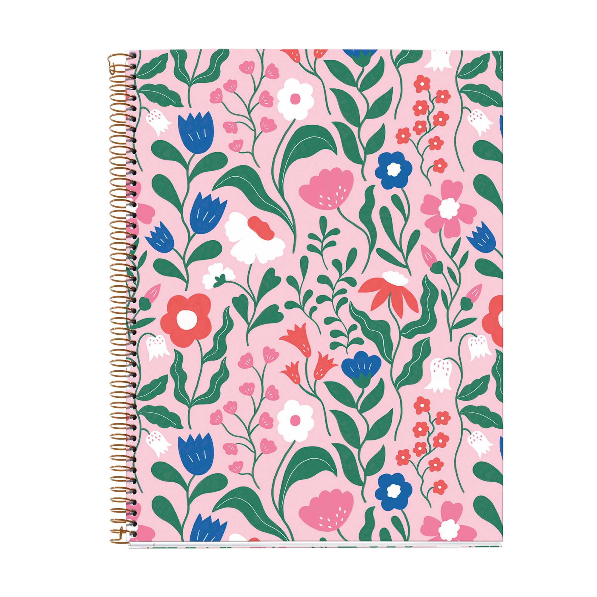 M® MiquelRius Lined 4 Subject Notebook, 11" x 8.5", Cardboard Cover - Tropical Pink Floral