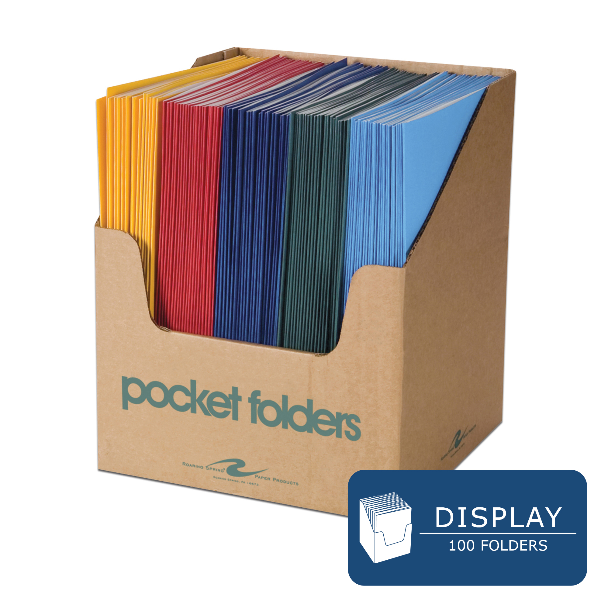 Embossed 2-Pocket Folders, Shelf Display Containing 100 Folders, 11.75" x 9.5", Assorted Colors