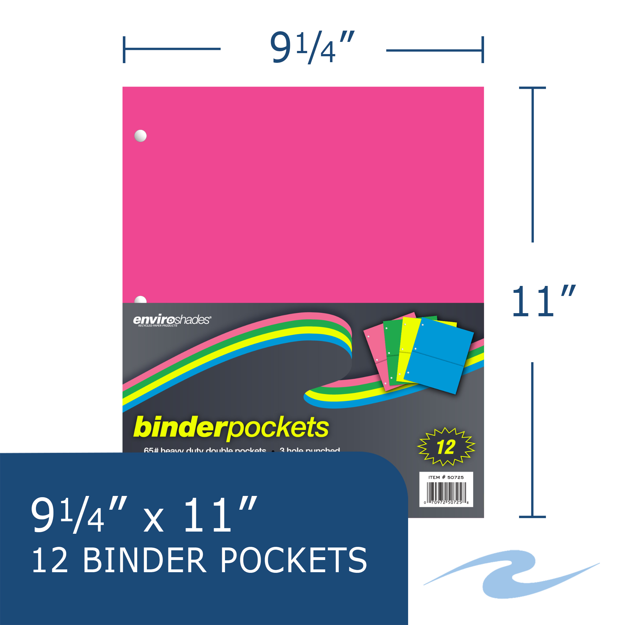 Enviroshades® Recycled Double Pocket Heavyweight Binder Pockets, Assorted Neon Colors