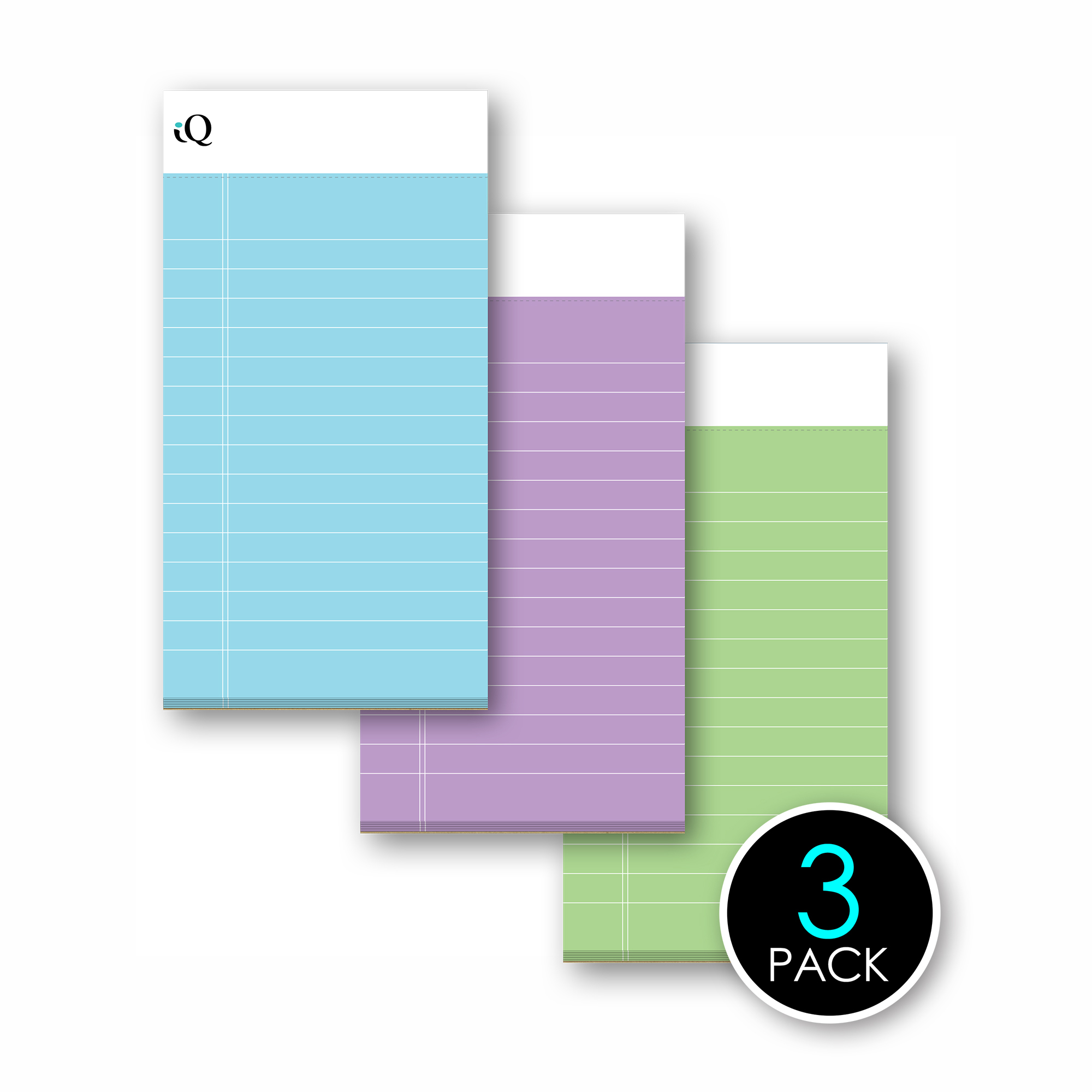 iScholar® Mini Colored Legal Pads, Lined Front, Grid Back for Versatility, Blue, Purple and Green, Pack of 3