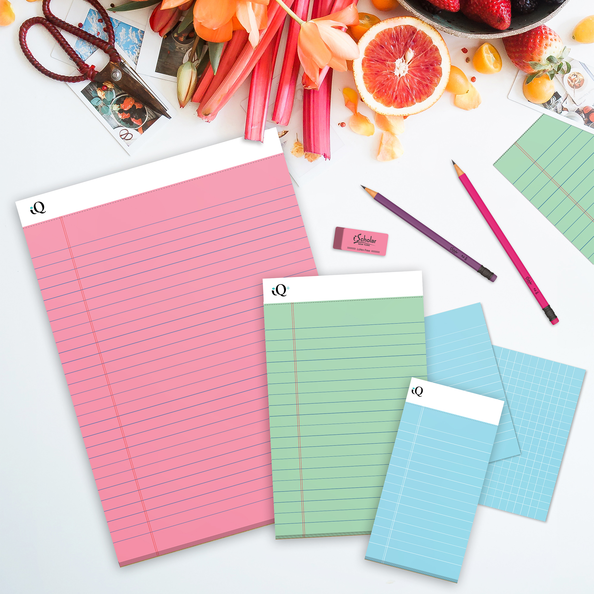 iScholar® Mini Colored Legal Pads, Lined Front, Grid Back for Versatility, Blue, Purple and Green, Pack of 3