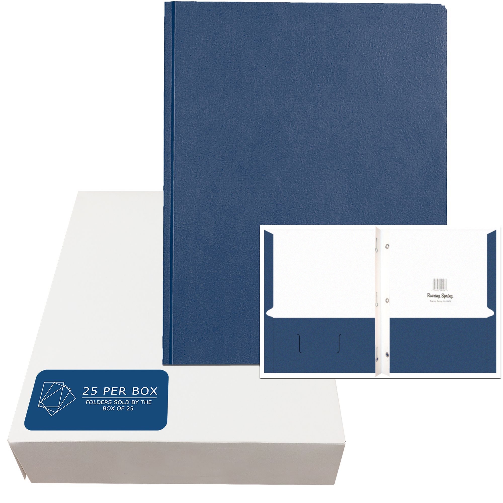 Embossed 3-Prong Pocket Folders, 25 per Box, Dark Blue