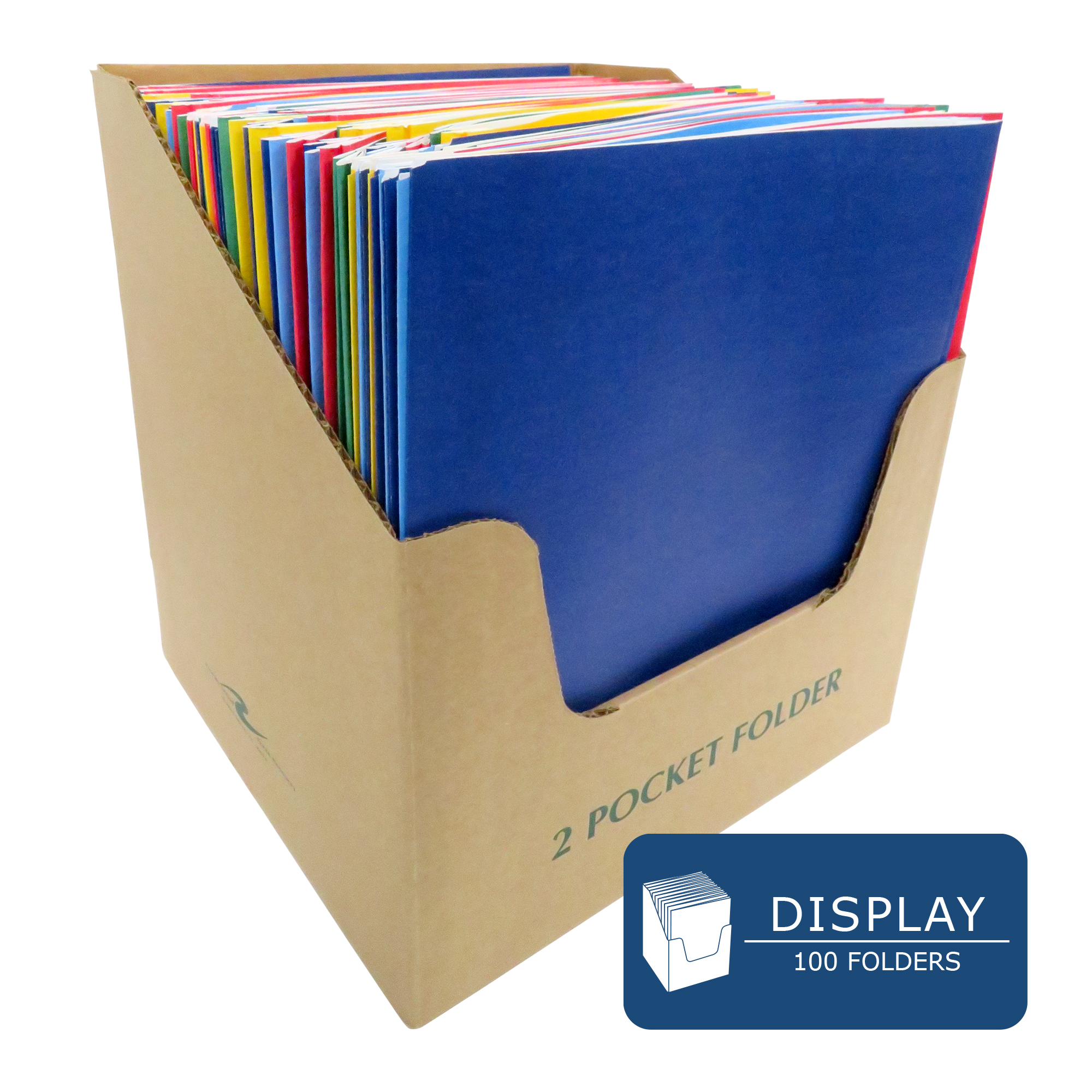 Embossed 3-Prong Pocket Folders, Shelf Display Containing 100 Folders, 11.75" x 9.5", Assorted Colors