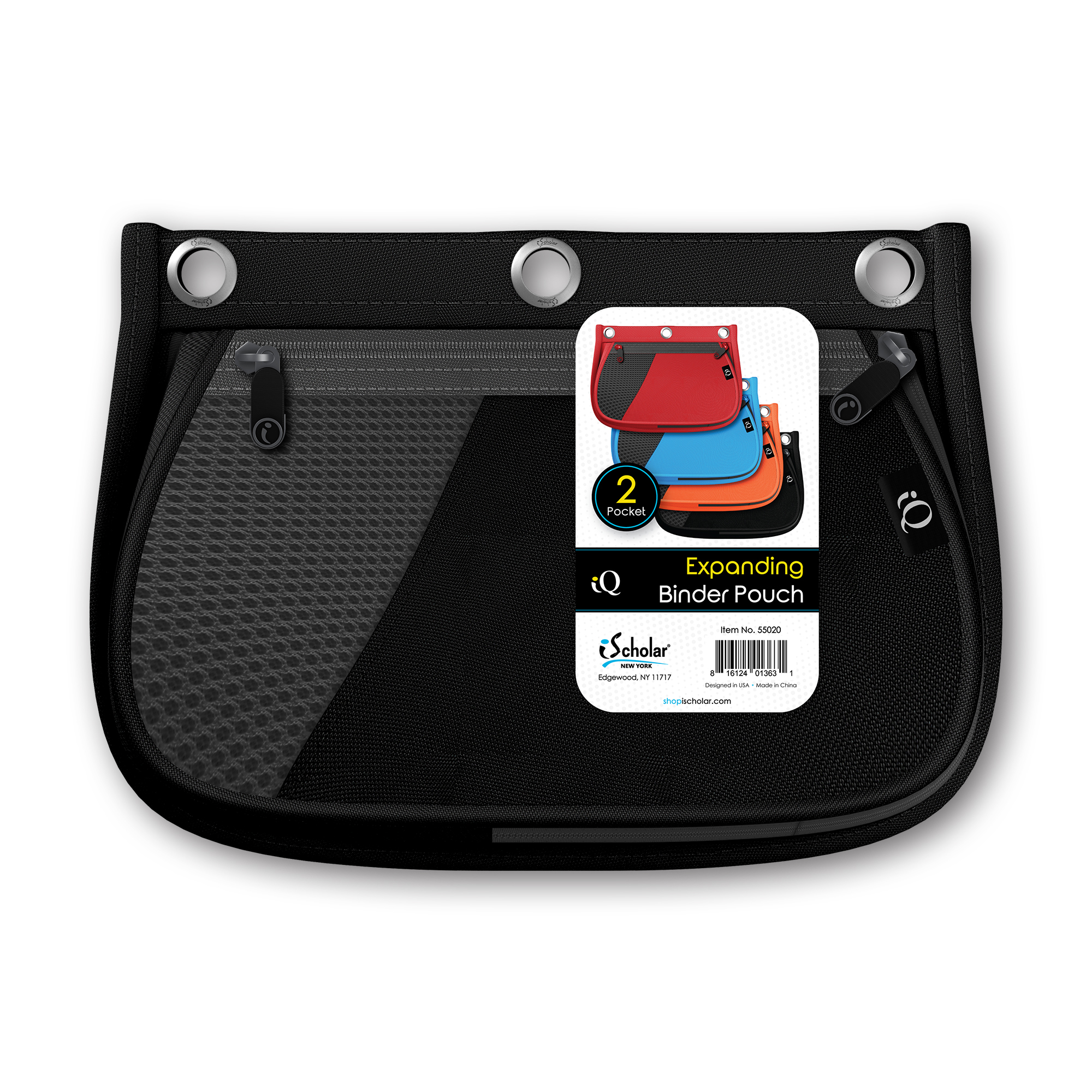 iScholar® iQ Expandable 2-Pocket Binder Pouch, 10" x 8", Assorted Colors