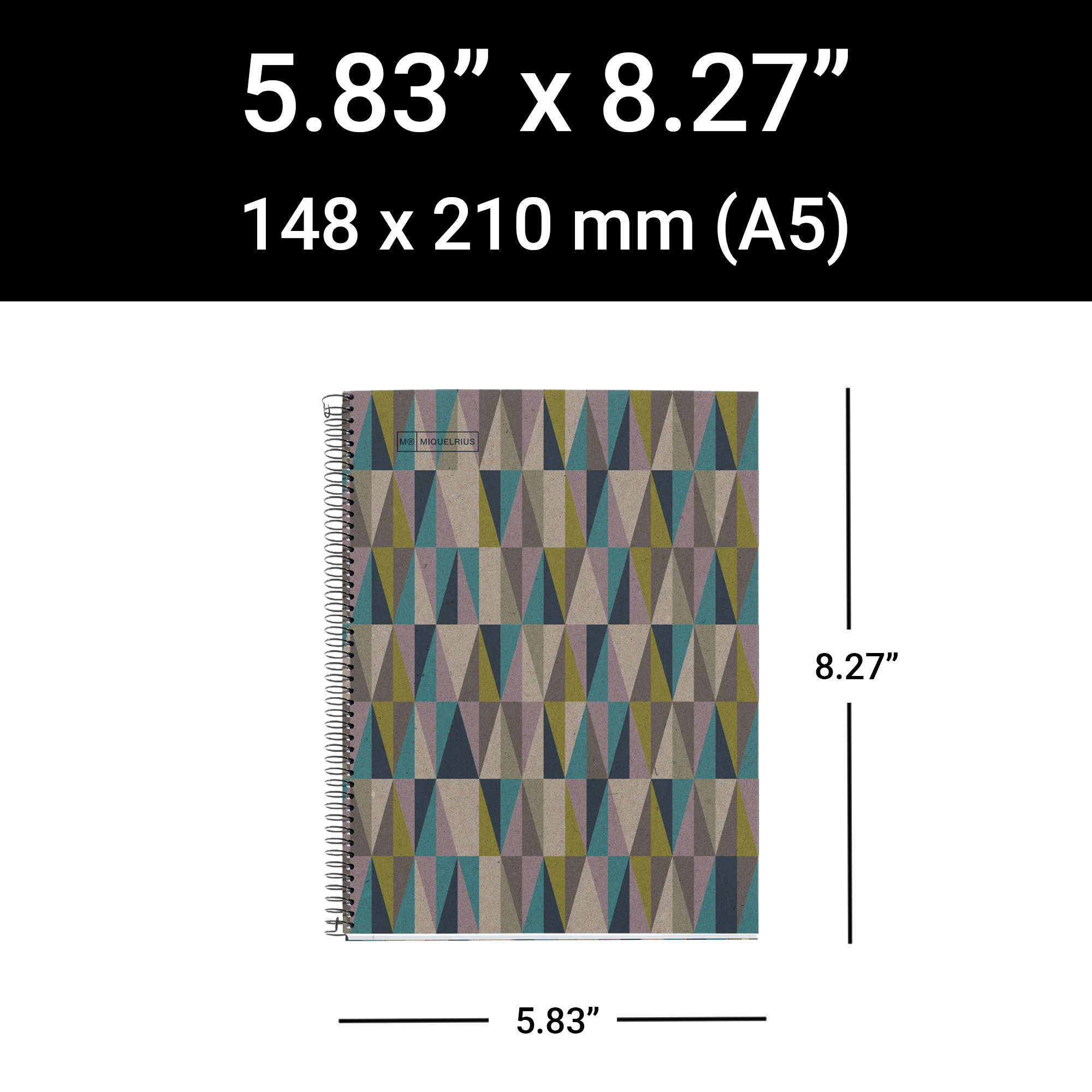 MiquelRius Recycled Collection, Lined 4 Subject Notebook, A5 (8.27" x 5.83"), Cardboard Cover - Eco Diamonds